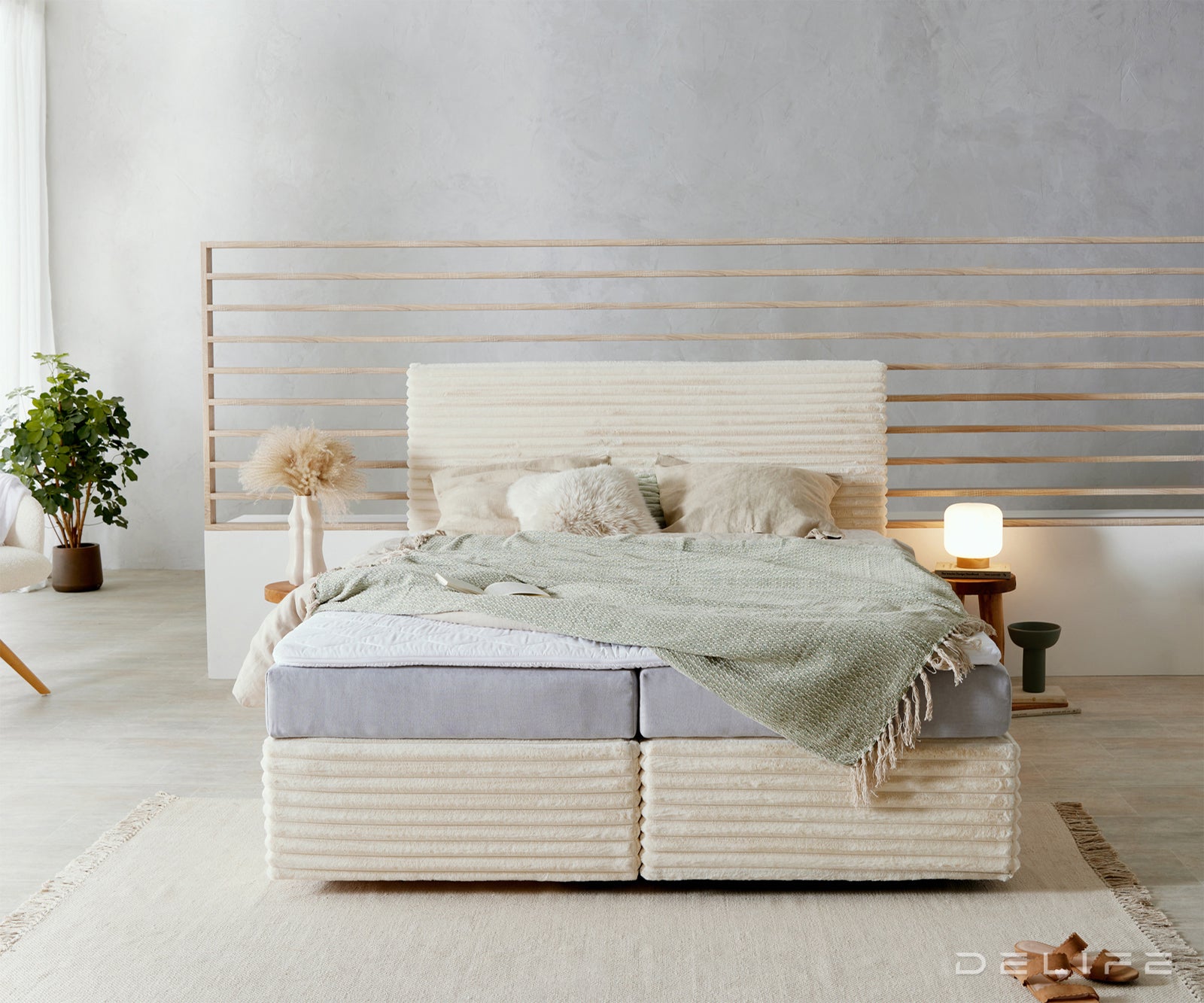 Box spring krevet Dream Well s madracem i nadmadracem, materijal: Pliš rebrasta tkanina