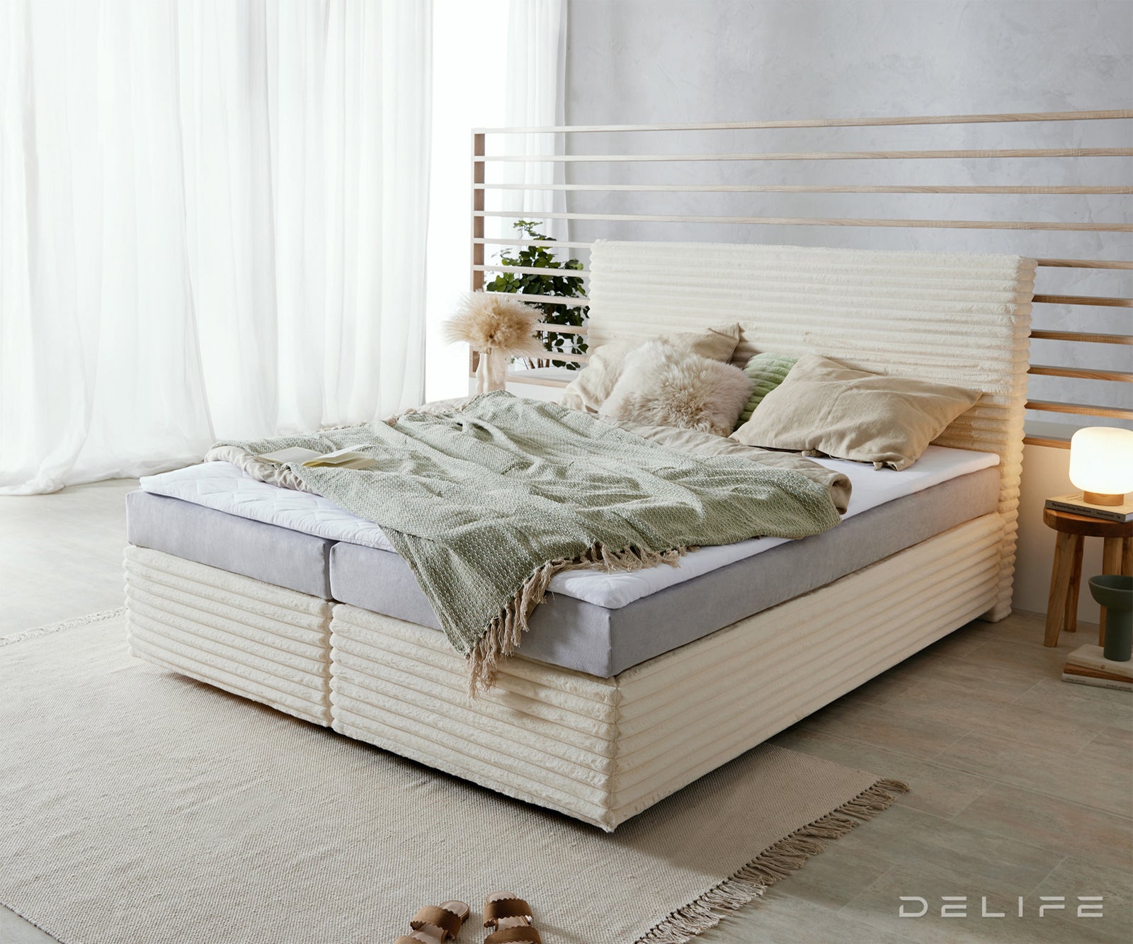 Box spring krevet Dream Well s madracem i nadmadracem, materijal: Pliš rebrasta tkanina