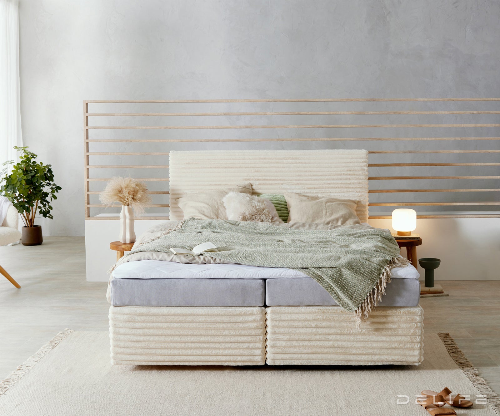 Box spring krevet Dream Well s madracem i nadmadracem, materijal: Pliš rebrasta tkanina