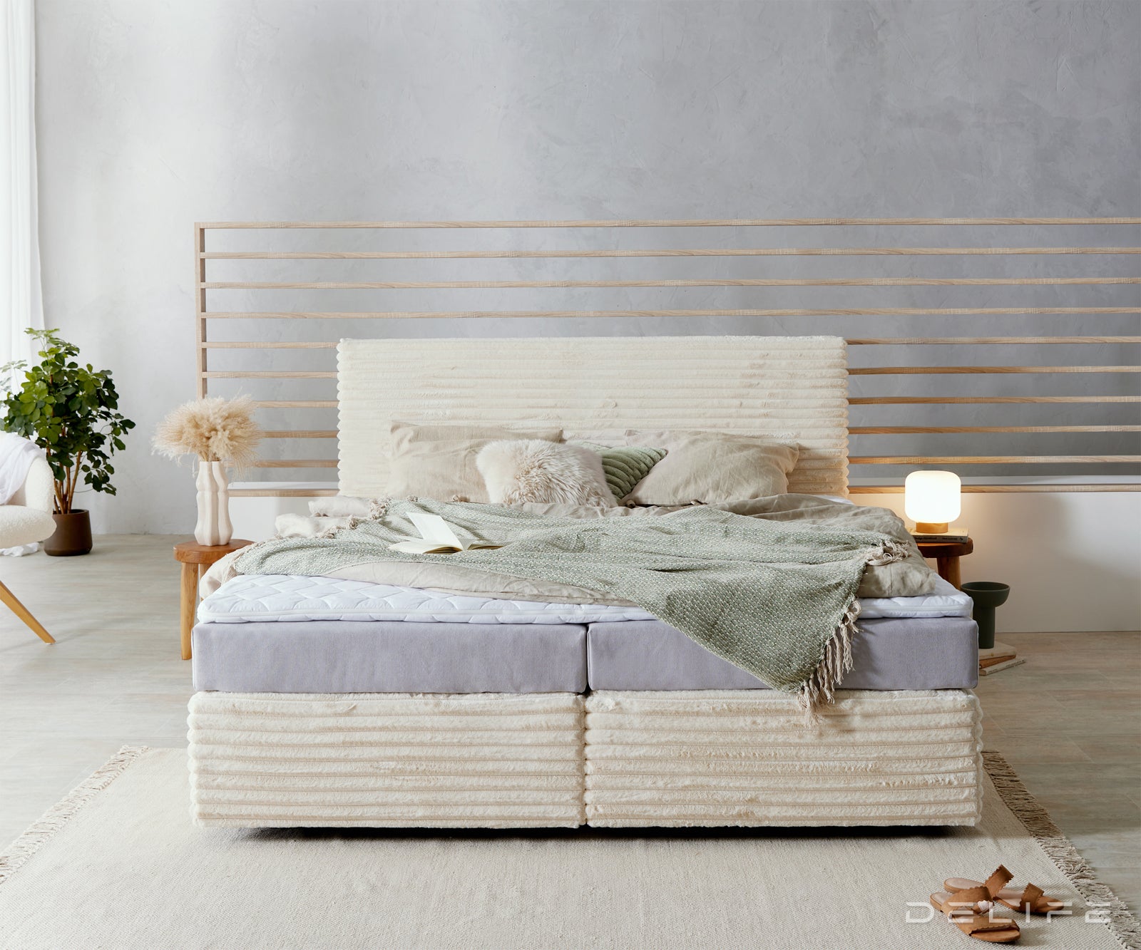 Box spring krevet Dream Well s madracem i nadmadracem, materijal: Pliš rebrasta tkanina
