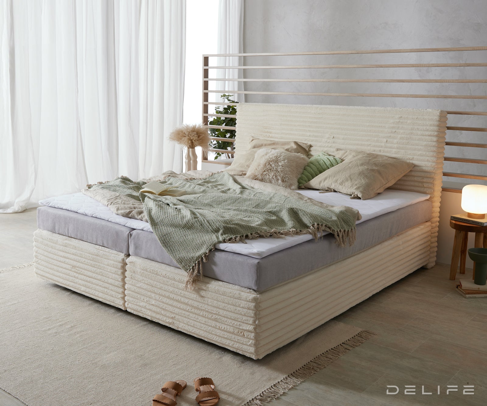 Box spring krevet Dream Well s madracem i nadmadracem, materijal: Pliš rebrasta tkanina