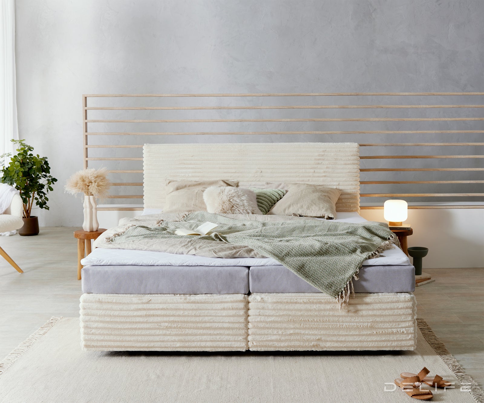 Box spring krevet Dream Well s madracem i nadmadracem, materijal: Pliš rebrasta tkanina