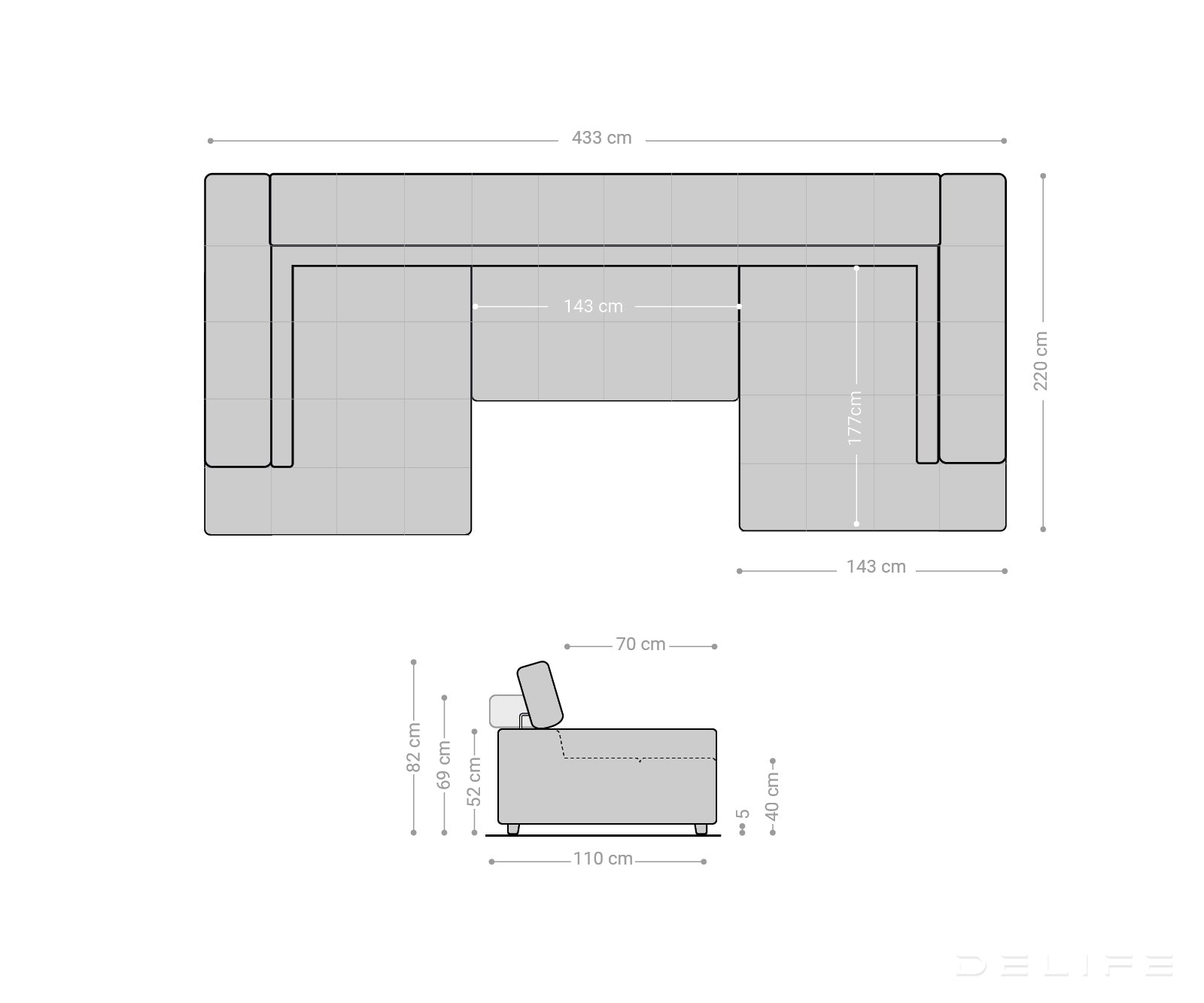 Kutna garnitura Phia 433x220cm, Materijal: Velur