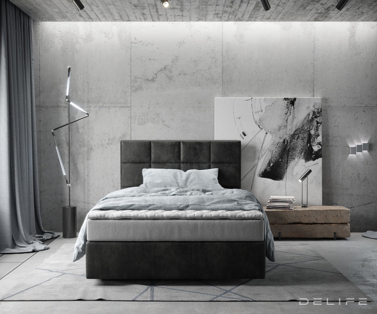 Box spring krevet Dream-Fine s madracem i nadmadracem - Kvadratni prošiv - Mikrofibra