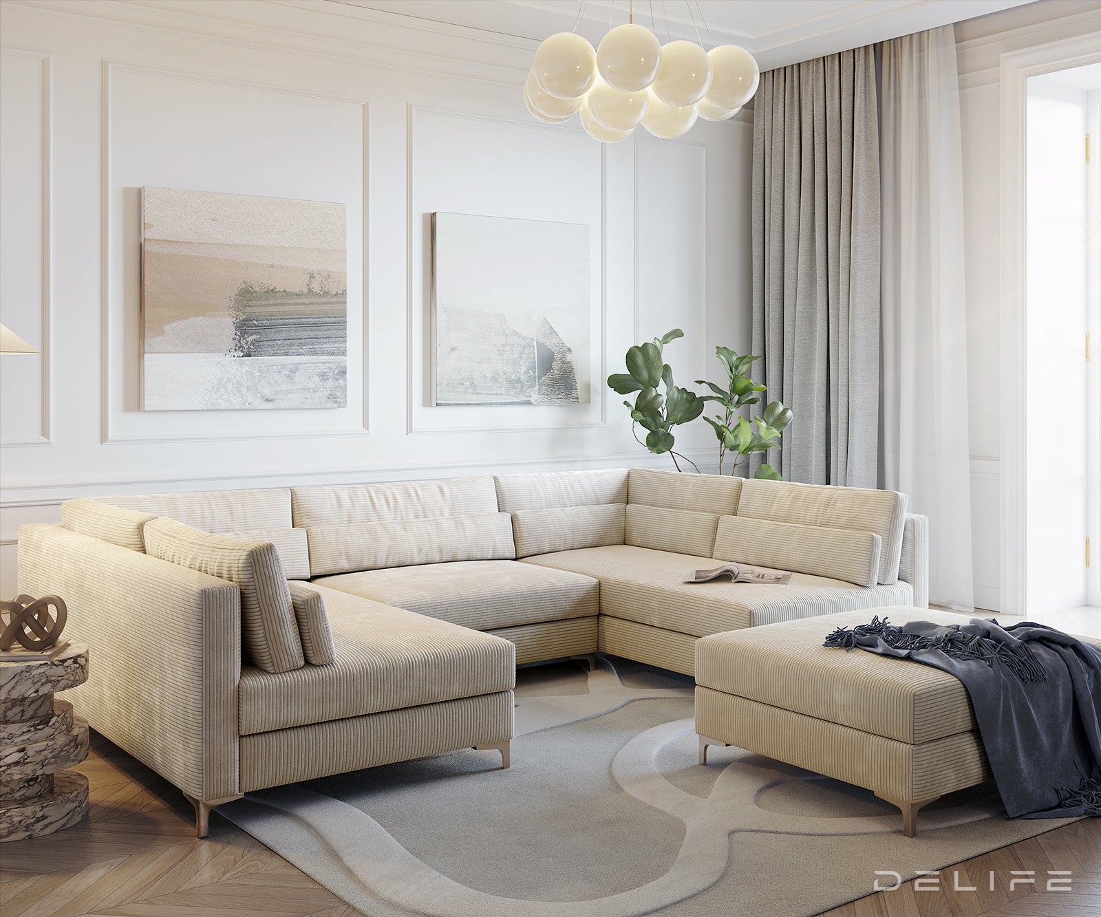 Kutna garnitura Elio 300x185cm, Materijal: Rebrasta tkanina