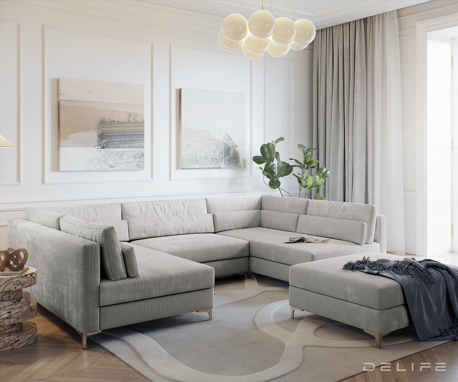 Kutna garnitura Elio 300x185cm, Materijal: Rebrasta tkanina