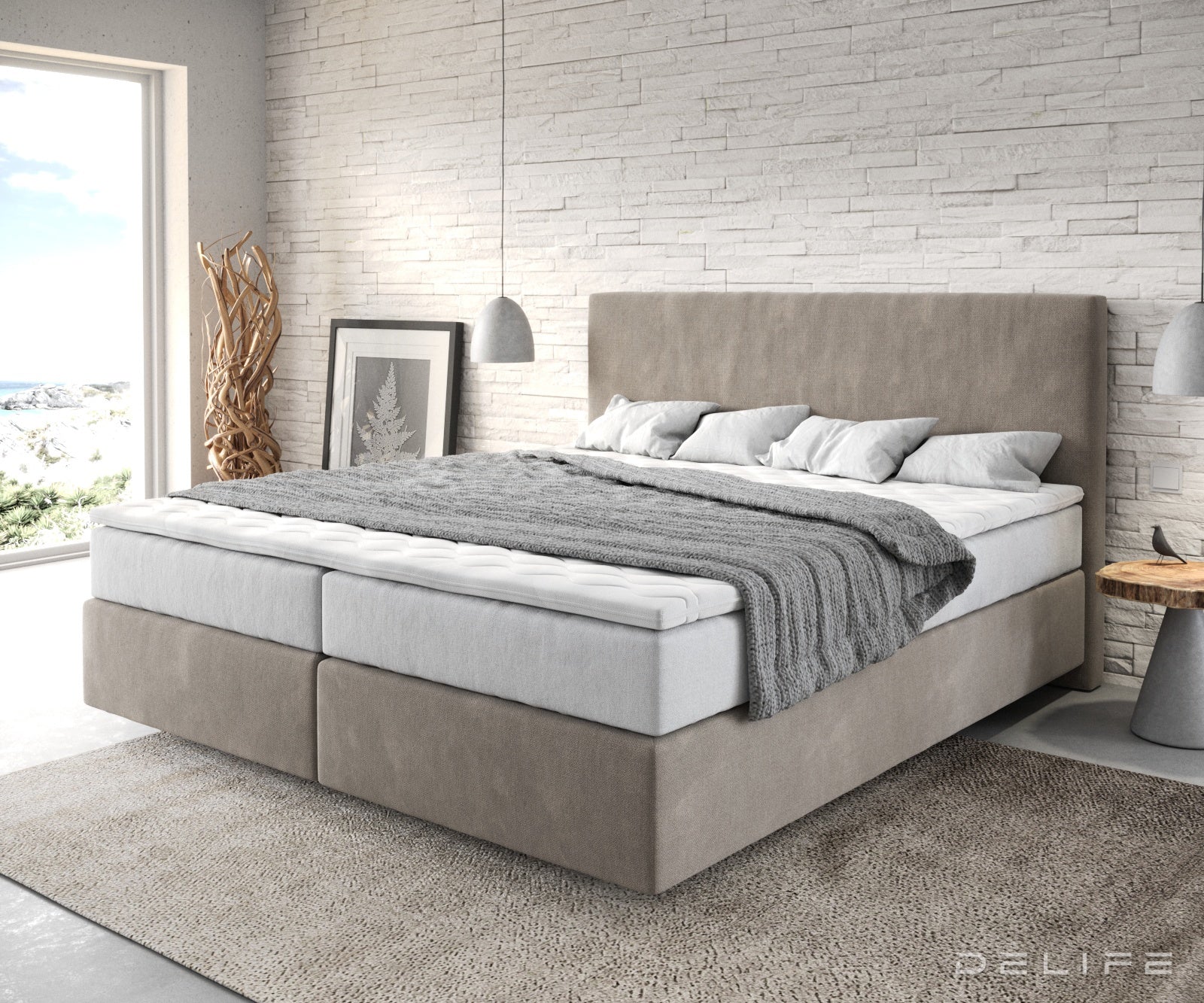 Box spring krevet Dream-Well s madracem i nadmadracem - Minimalističan prošiv - Mikrofibra