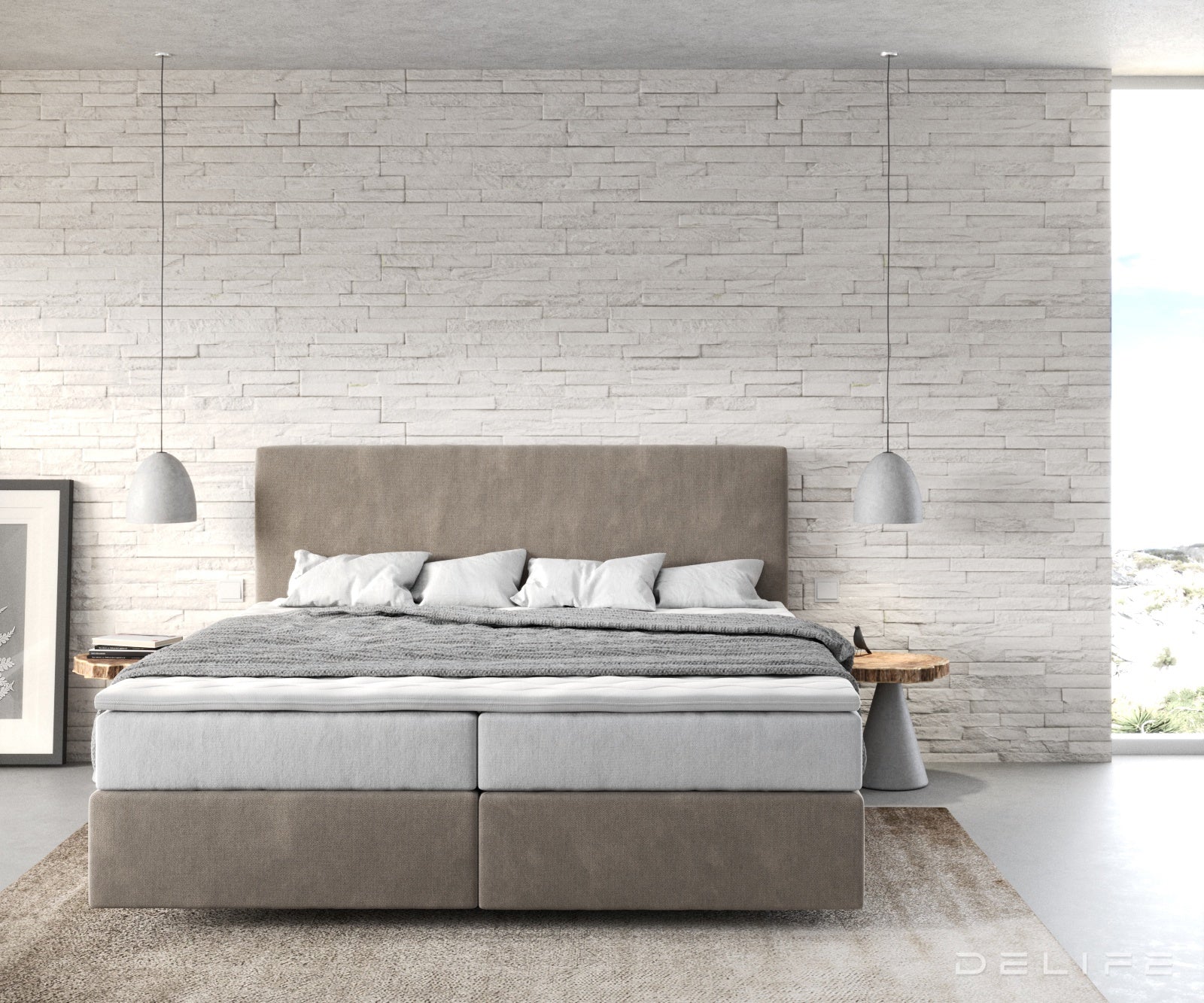 Box spring krevet Dream-Well s madracem i nadmadracem - Minimalističan prošiv - Mikrofibra