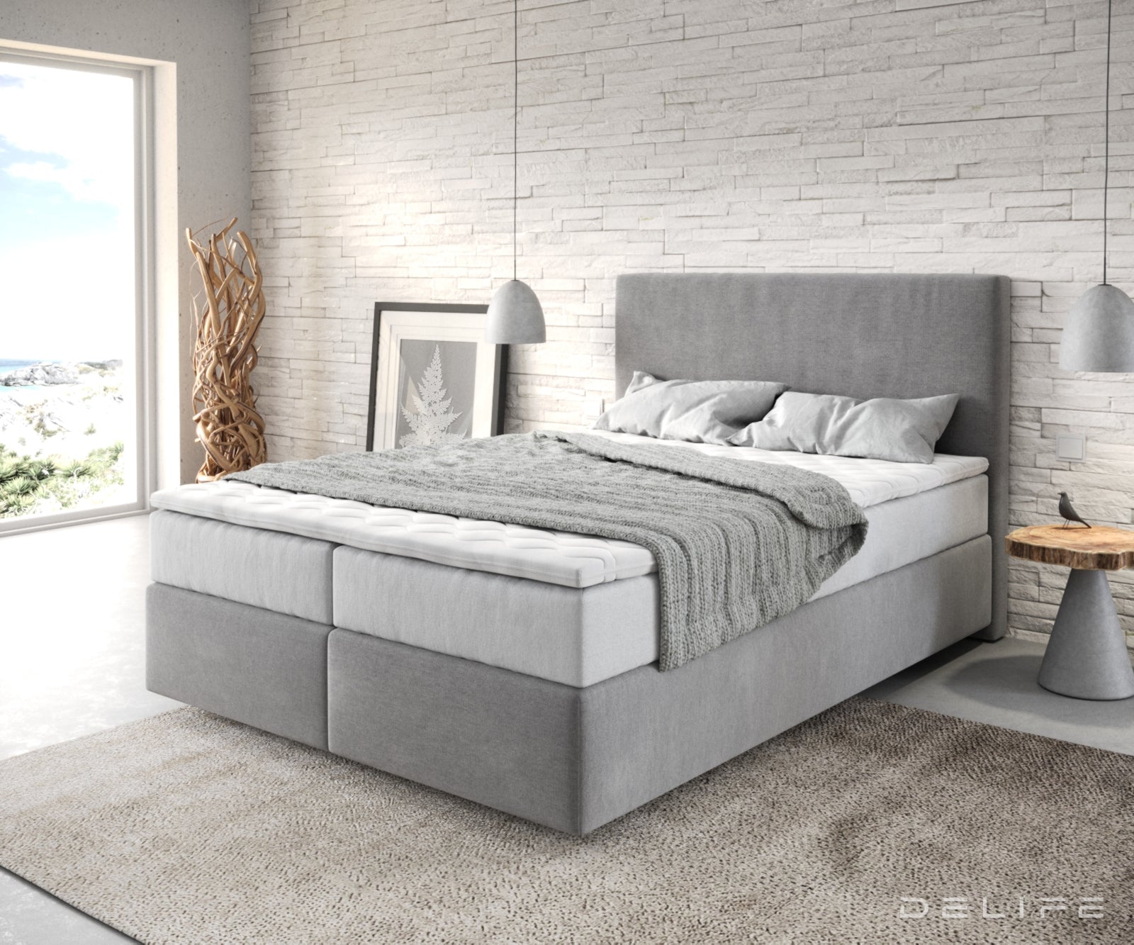 Box spring krevet Dream-Well s madracem i nadmadracem - Minimalističan prošiv - Mikrofibra