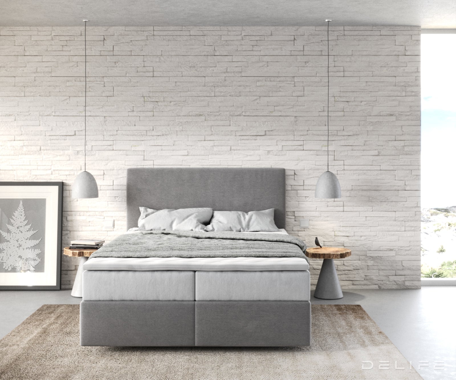 Box spring krevet Dream-Well s madracem i nadmadracem - Minimalističan prošiv - Mikrofibra
