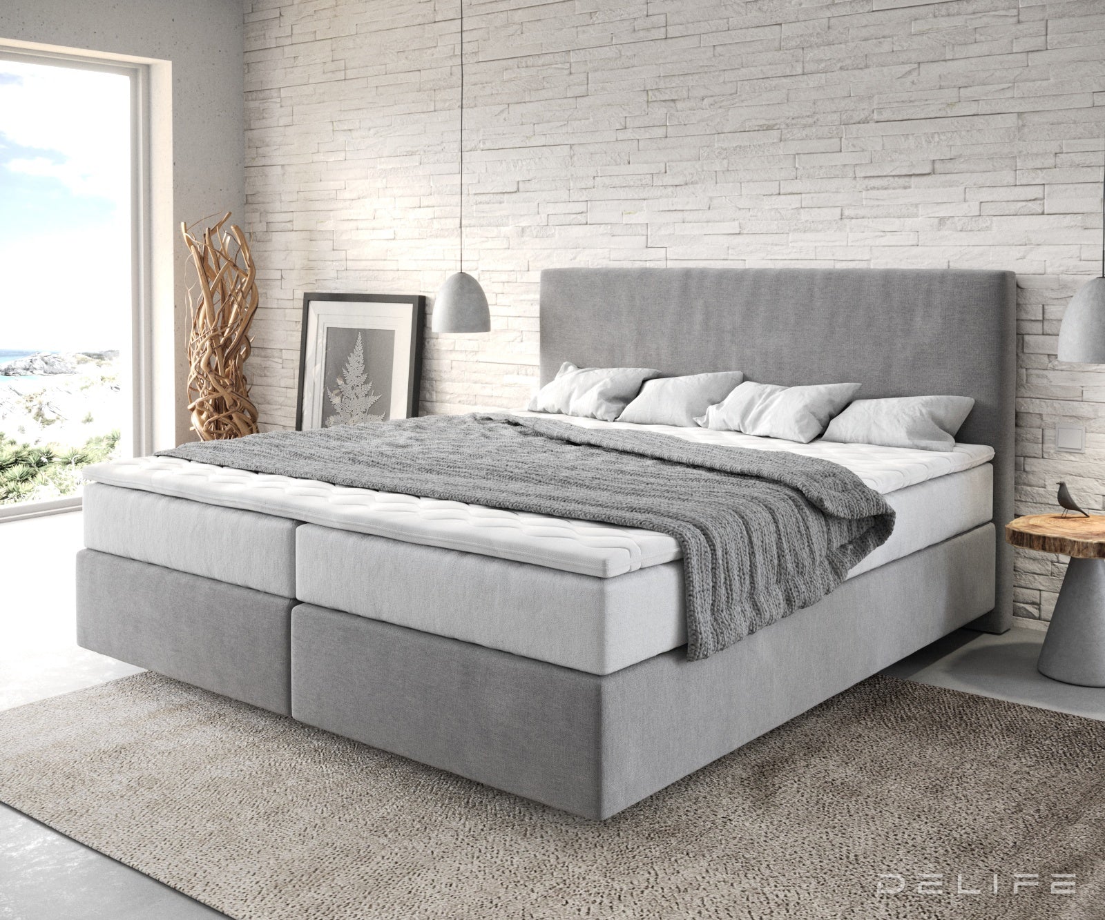 Box spring krevet Dream-Well s madracem i nadmadracem - Minimalističan prošiv - Mikrofibra