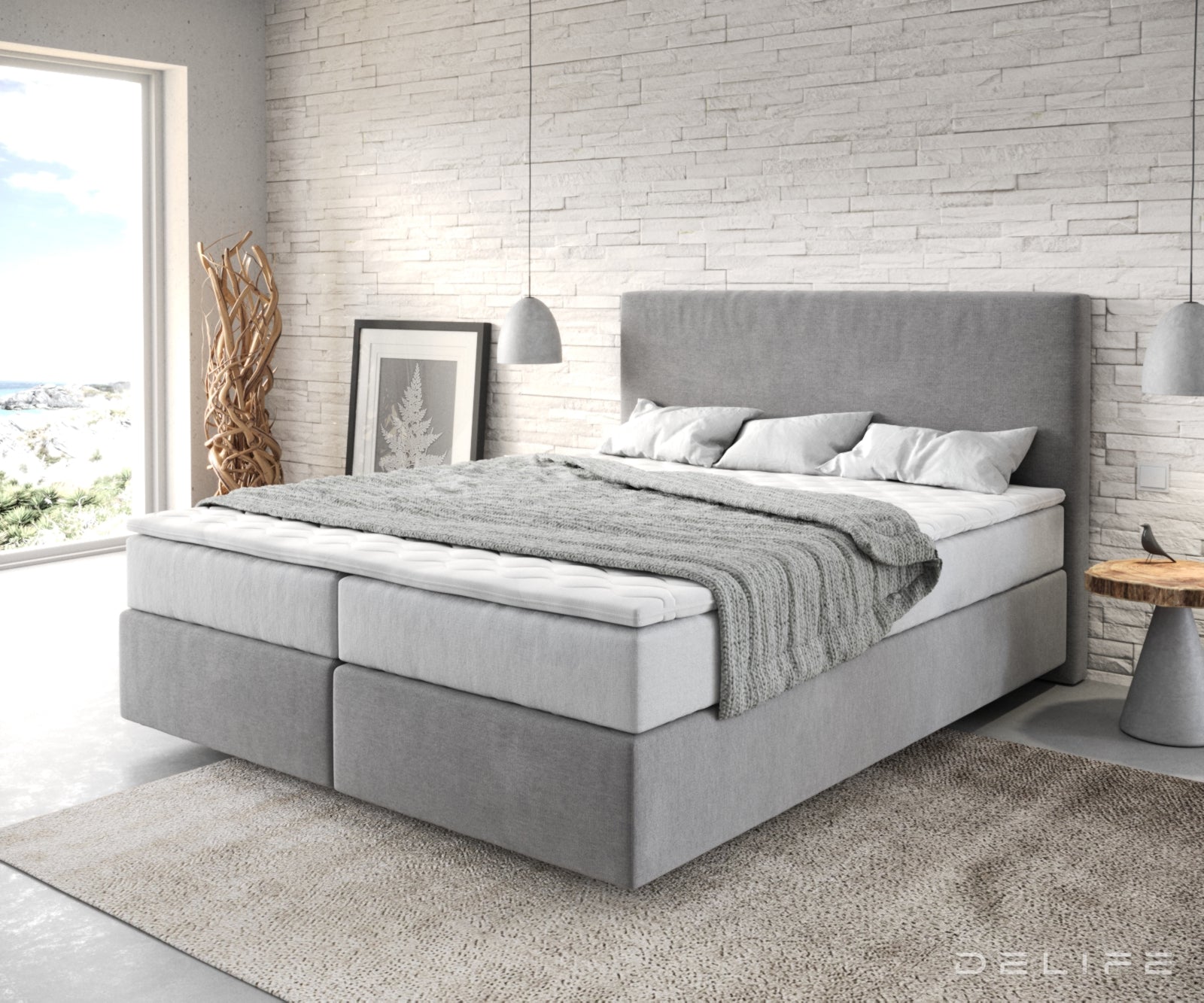 Box spring krevet Dream-Well s madracem i nadmadracem - Minimalističan prošiv - Mikrofibra