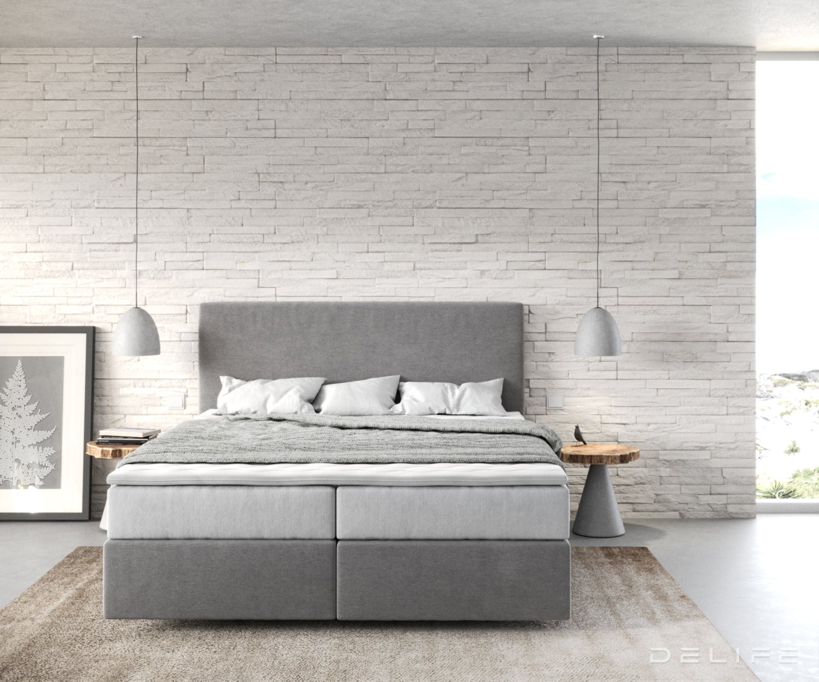 Box spring krevet Dream-Well s madracem i nadmadracem - Minimalističan prošiv - Mikrofibra