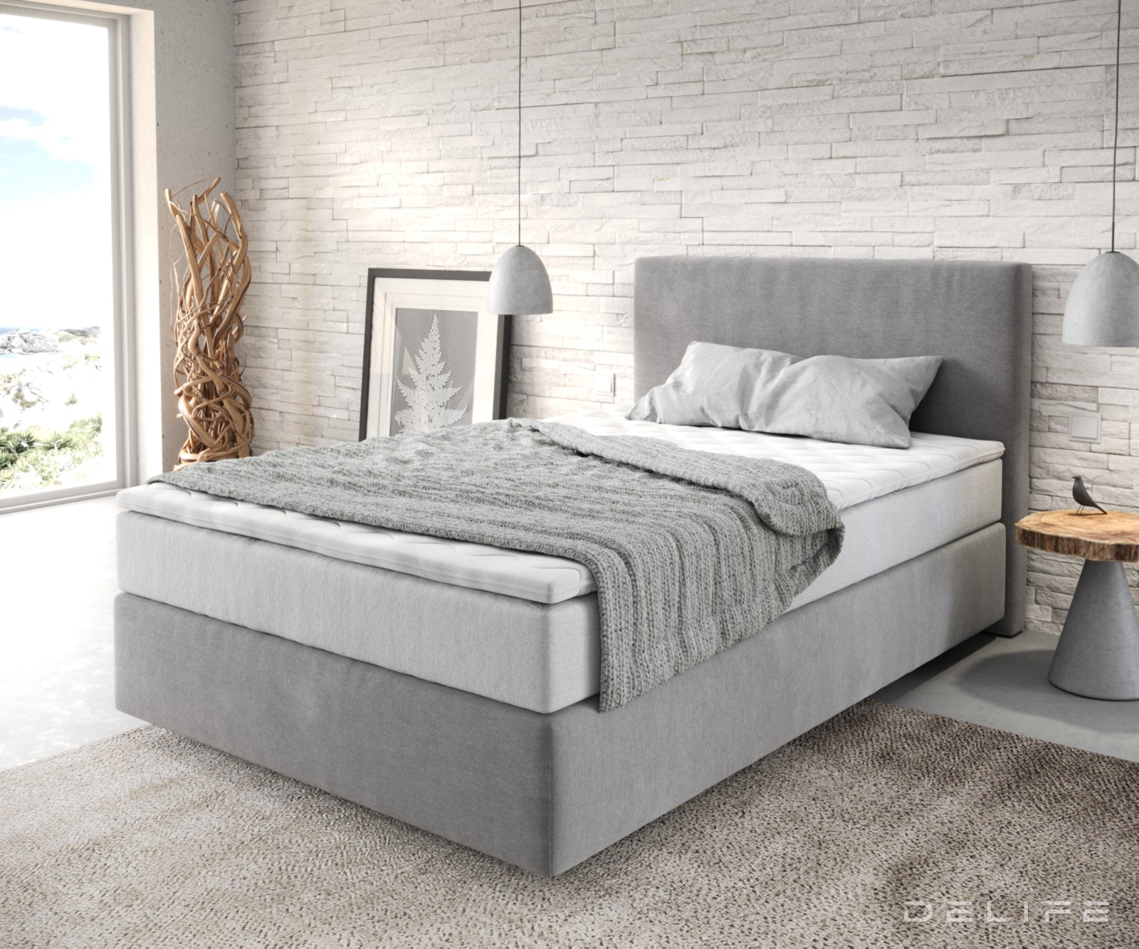 Box spring krevet Dream-Well s madracem i nadmadracem - Minimalističan prošiv - Mikrofibra