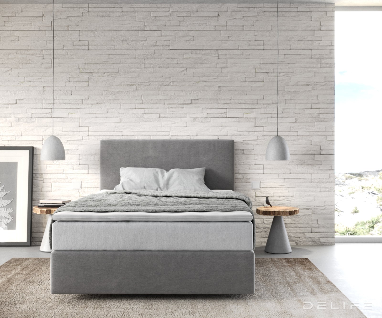 Box spring krevet Dream-Well s madracem i nadmadracem - Minimalističan prošiv - Mikrofibra