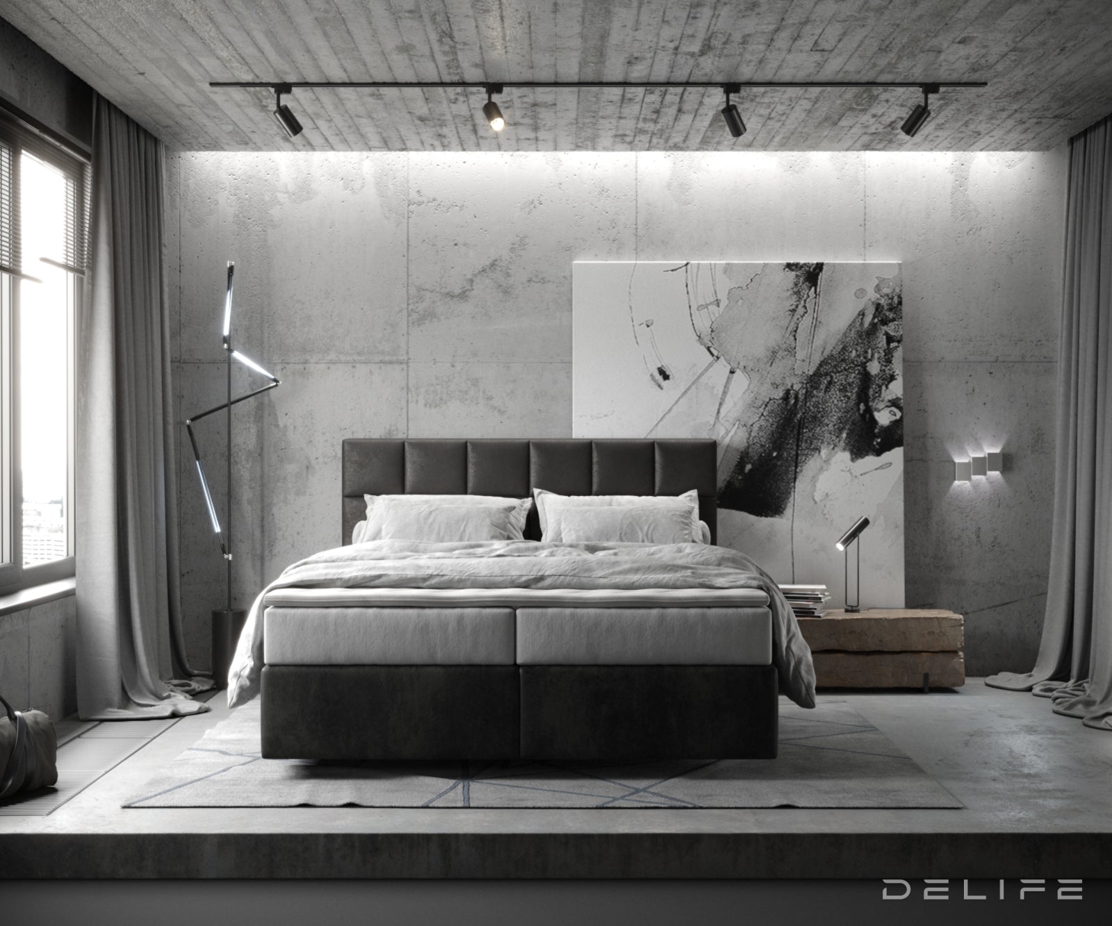 Box spring krevet Dream-Fine s madracem i nadmadracem - Kvadratni prošiv - Mikrofibra