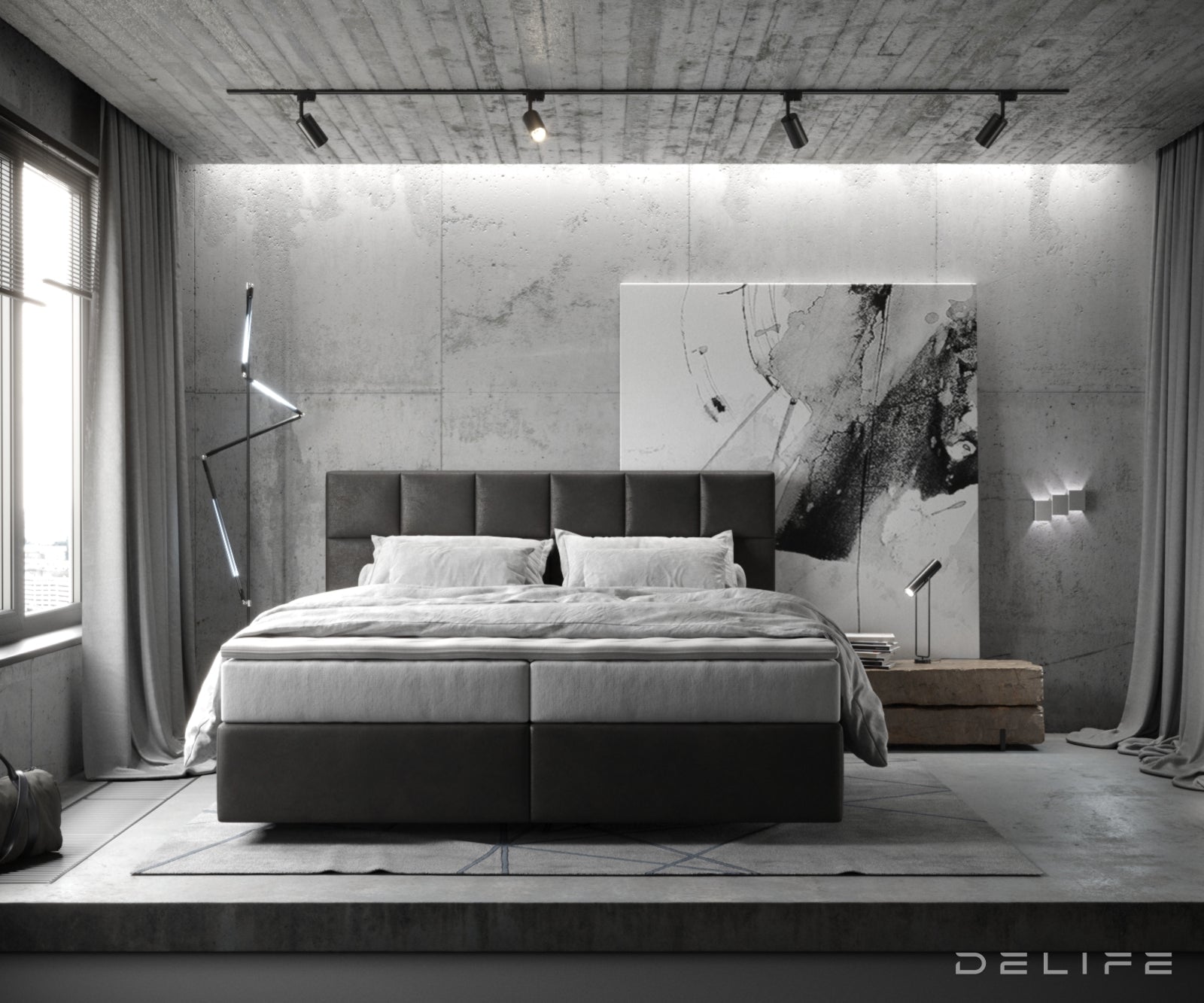 Box spring krevet Dream-Fine s madracem i nadmadracem - Kvadratni prošiv - Mikrofibra