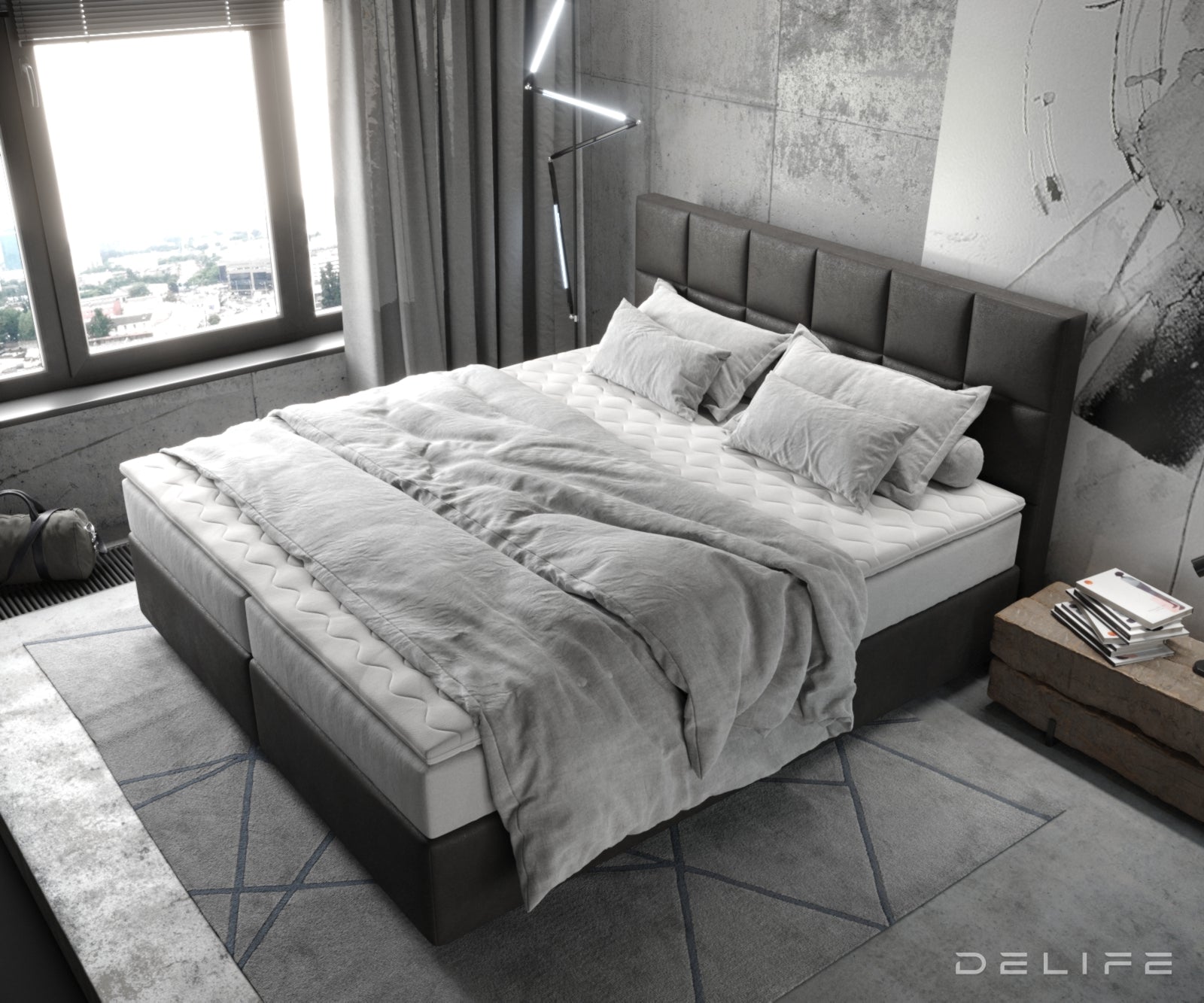 Box spring krevet Dream-Fine s madracem i nadmadracem - Kvadratni prošiv - Mikrofibra