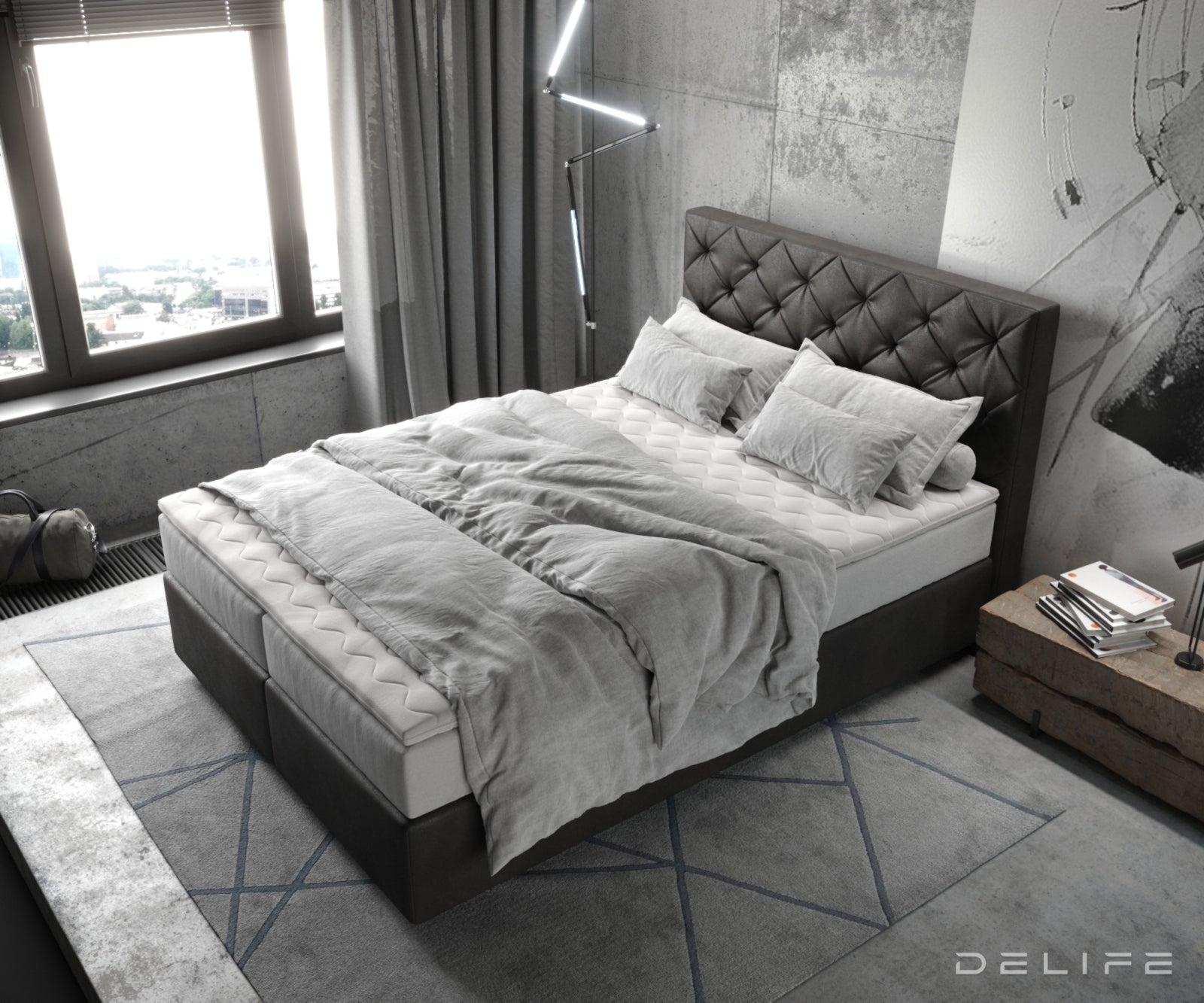 Box spring krevet Dream-Great s madracem i nadmadracem - Chesterfield prošiv - Mikrofiber