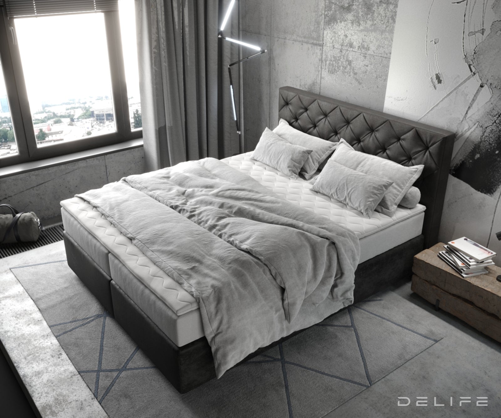 Box spring krevet Dream-Great s madracem i nadmadracem - Chesterfield prošiv - Mikrofiber