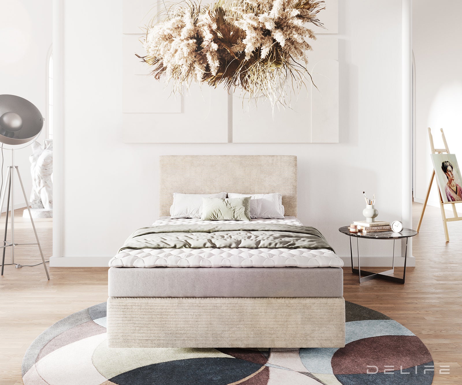 Box spring krevet Dream-Well s madracem i nadmadracem - Rebrasta tkanina