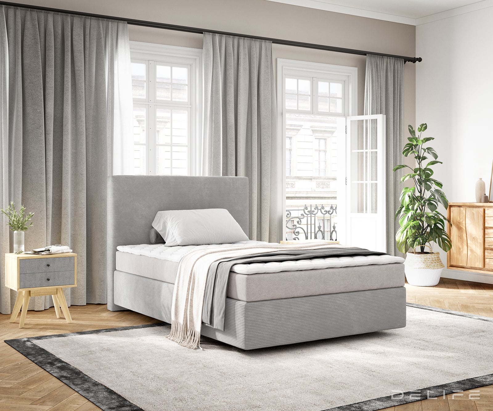 Box spring krevet Dream-Well s madracem i nadmadracem - Rebrasta tkanina
