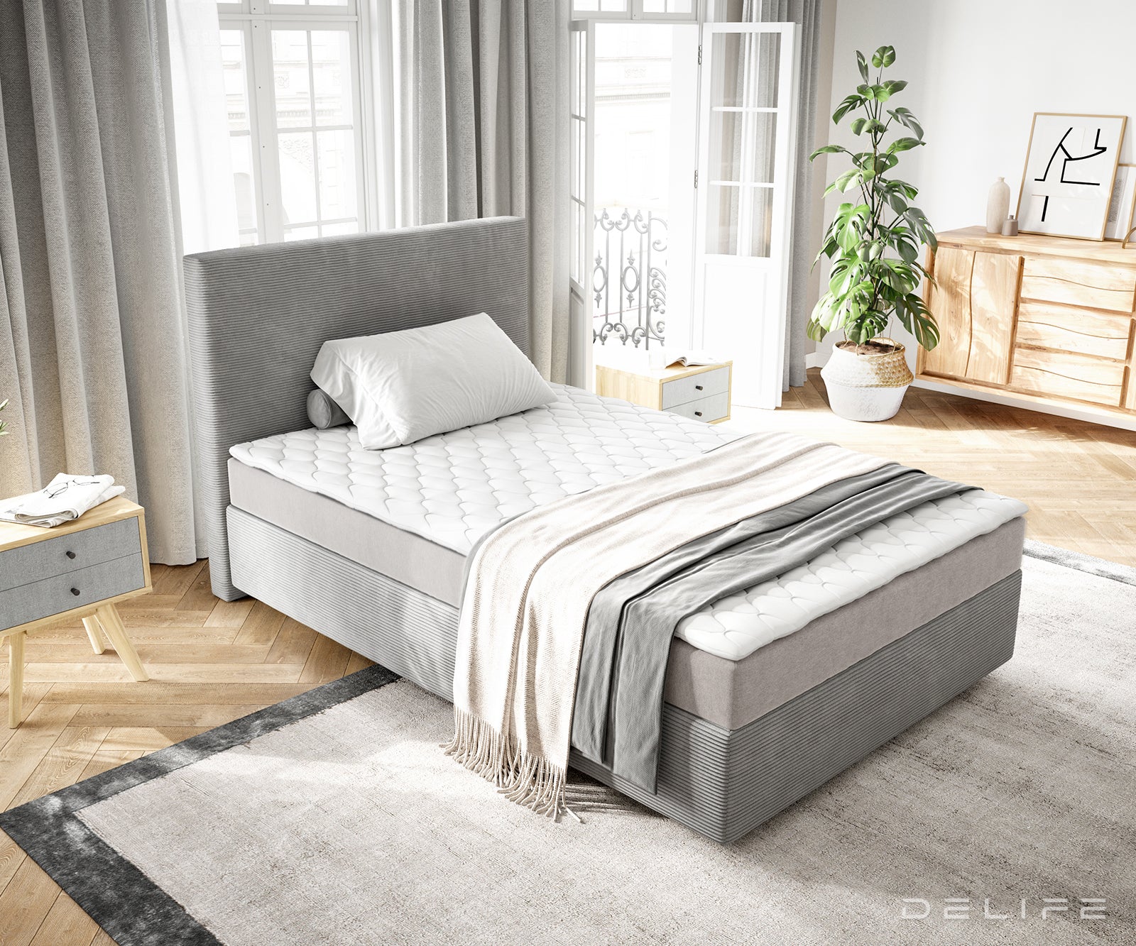 Box spring krevet Dream-Well s madracem i nadmadracem - Rebrasta tkanina
