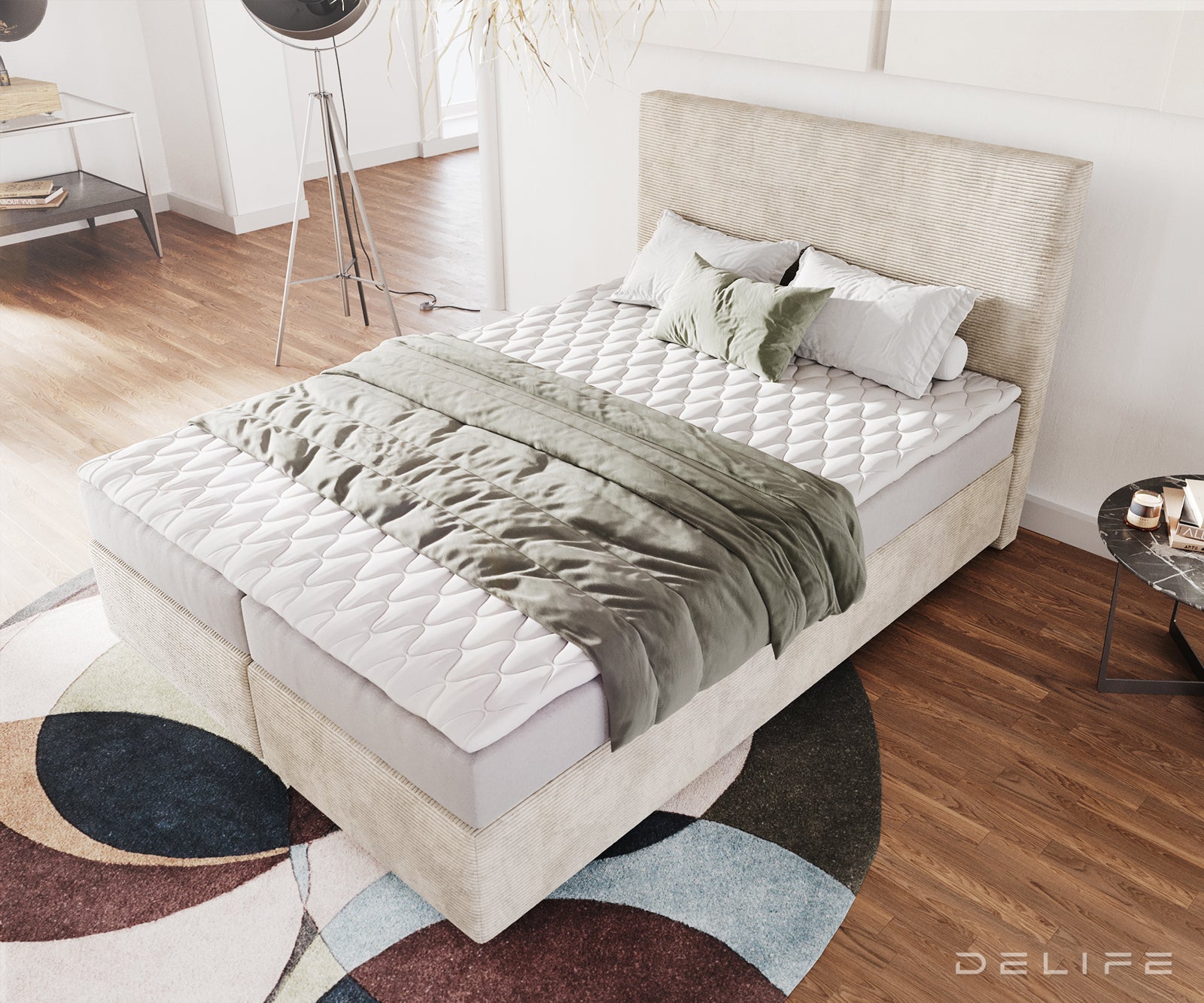 Box spring krevet Dream-Well s madracem i nadmadracem - Rebrasta tkanina