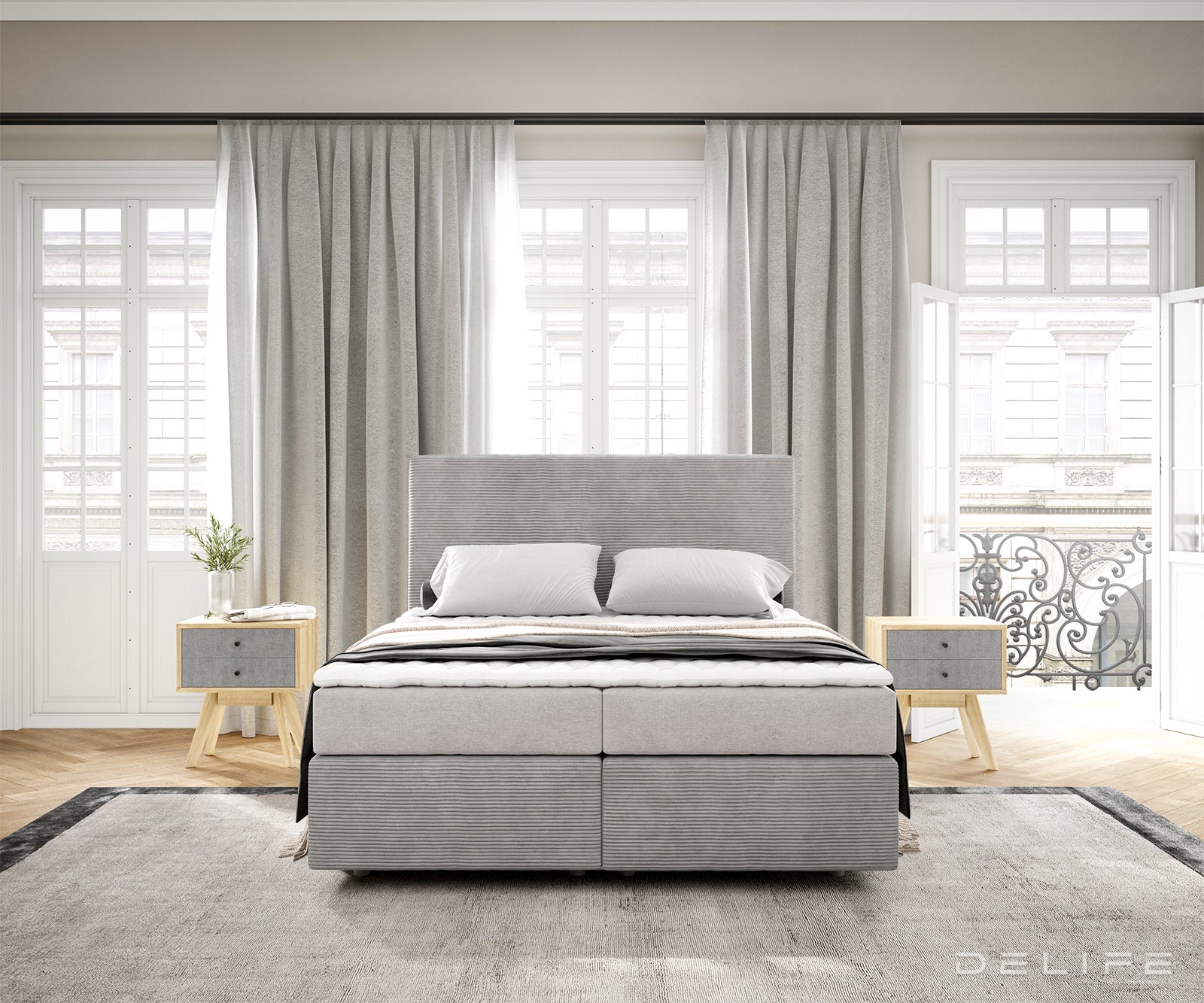 Box spring krevet Dream-Well s madracem i nadmadracem - Rebrasta tkanina