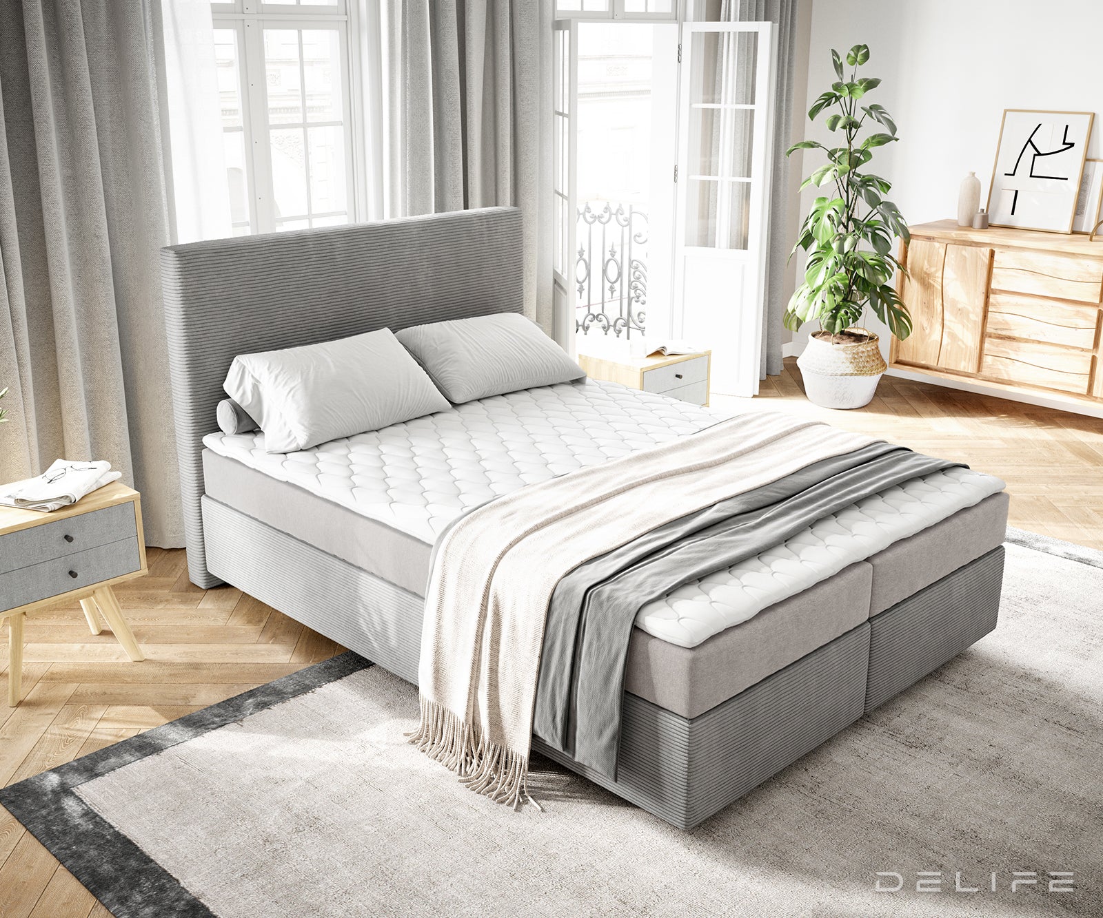 Box spring krevet Dream-Well s madracem i nadmadracem - Rebrasta tkanina