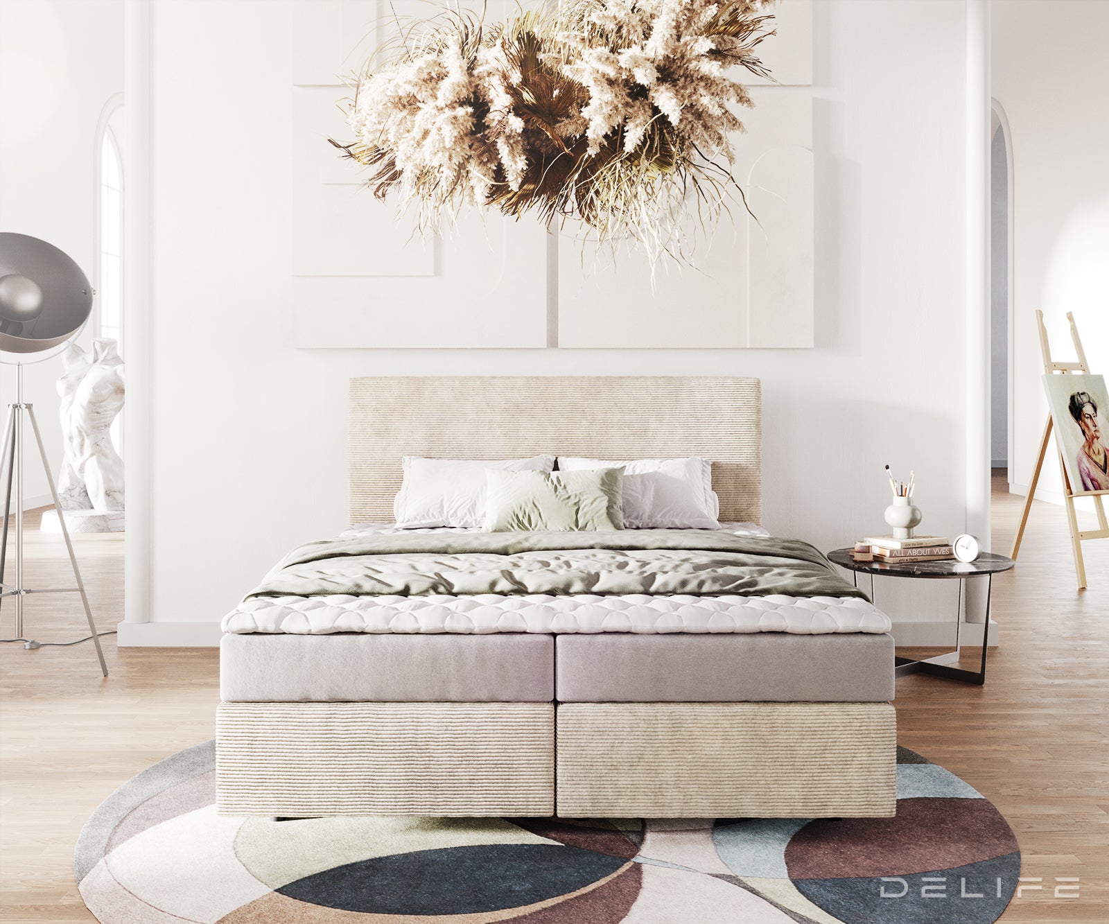 Box spring krevet Dream-Well s madracem i nadmadracem - Rebrasta tkanina