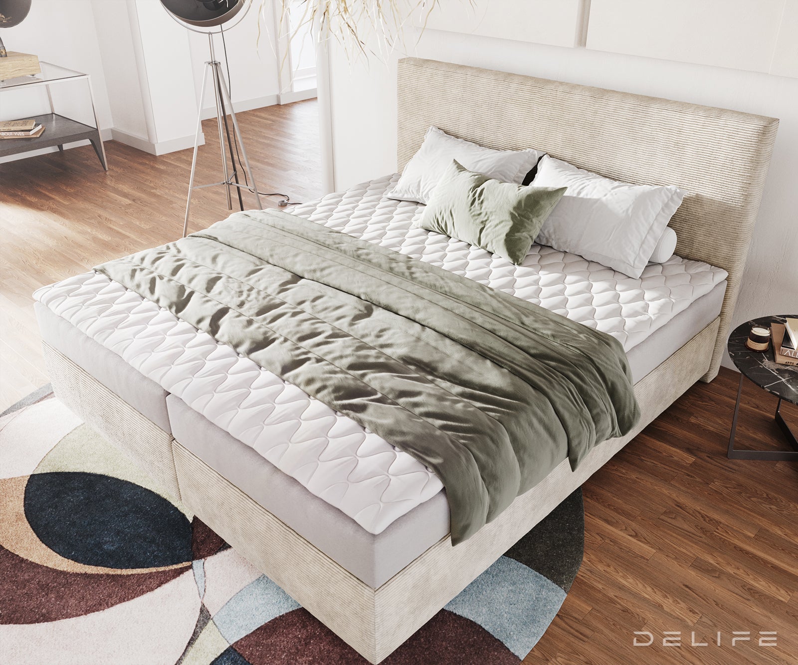 Box spring krevet Dream-Well s madracem i nadmadracem - Rebrasta tkanina