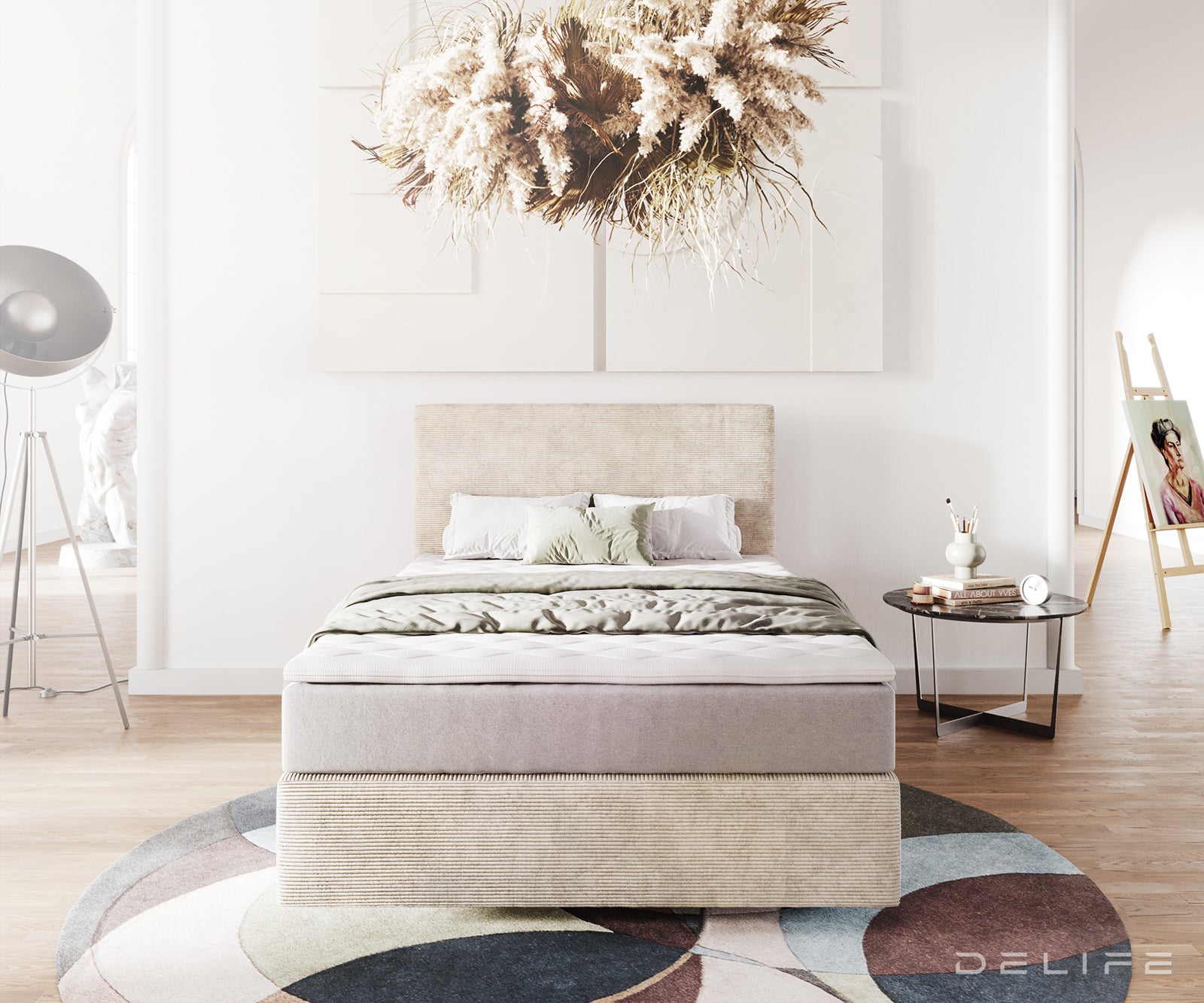 Box spring krevet Dream-Well s madracem i nadmadracem - Rebrasta tkanina