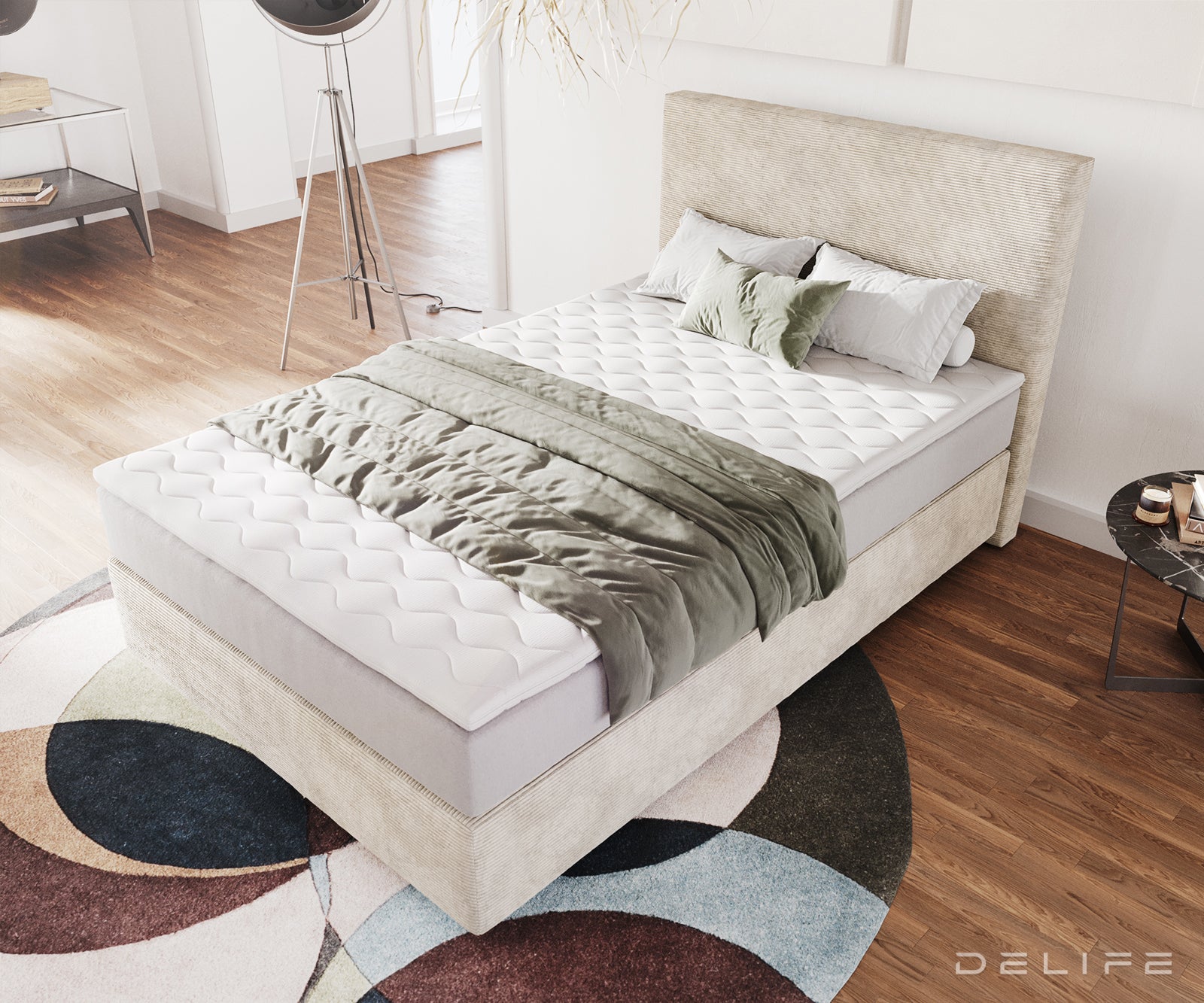 Box spring krevet Dream-Well s madracem i nadmadracem - Rebrasta tkanina