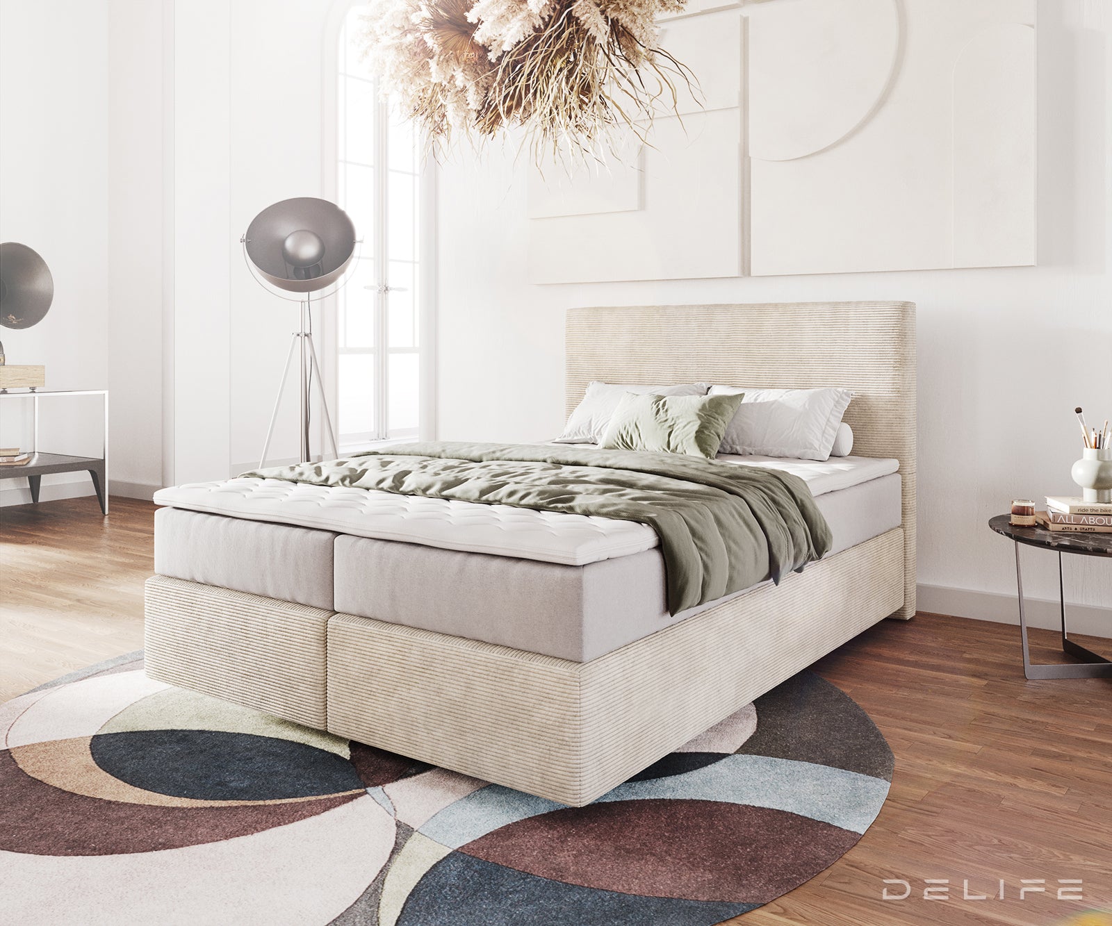 Box spring krevet Dream-Well s madracem i nadmadracem - Rebrasta tkanina