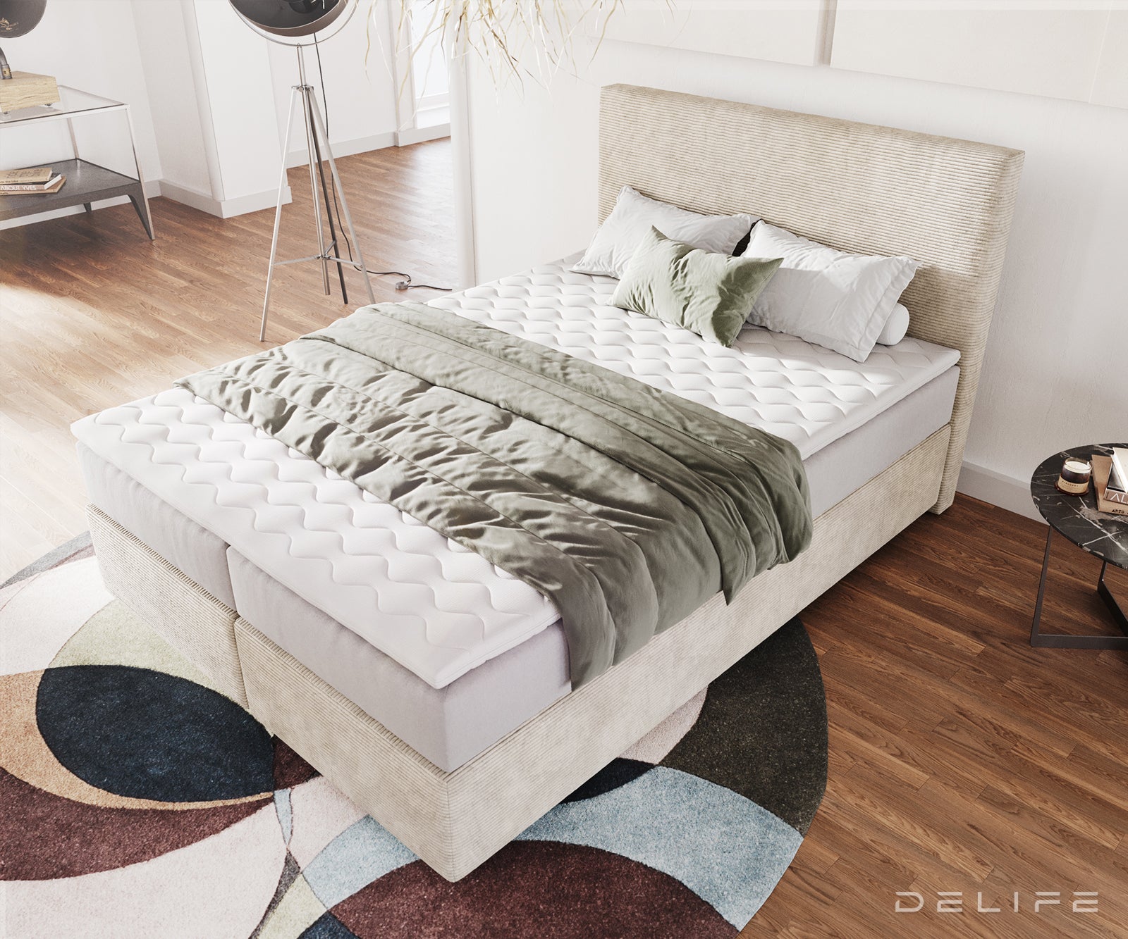 Box spring krevet Dream-Well s madracem i nadmadracem - Rebrasta tkanina