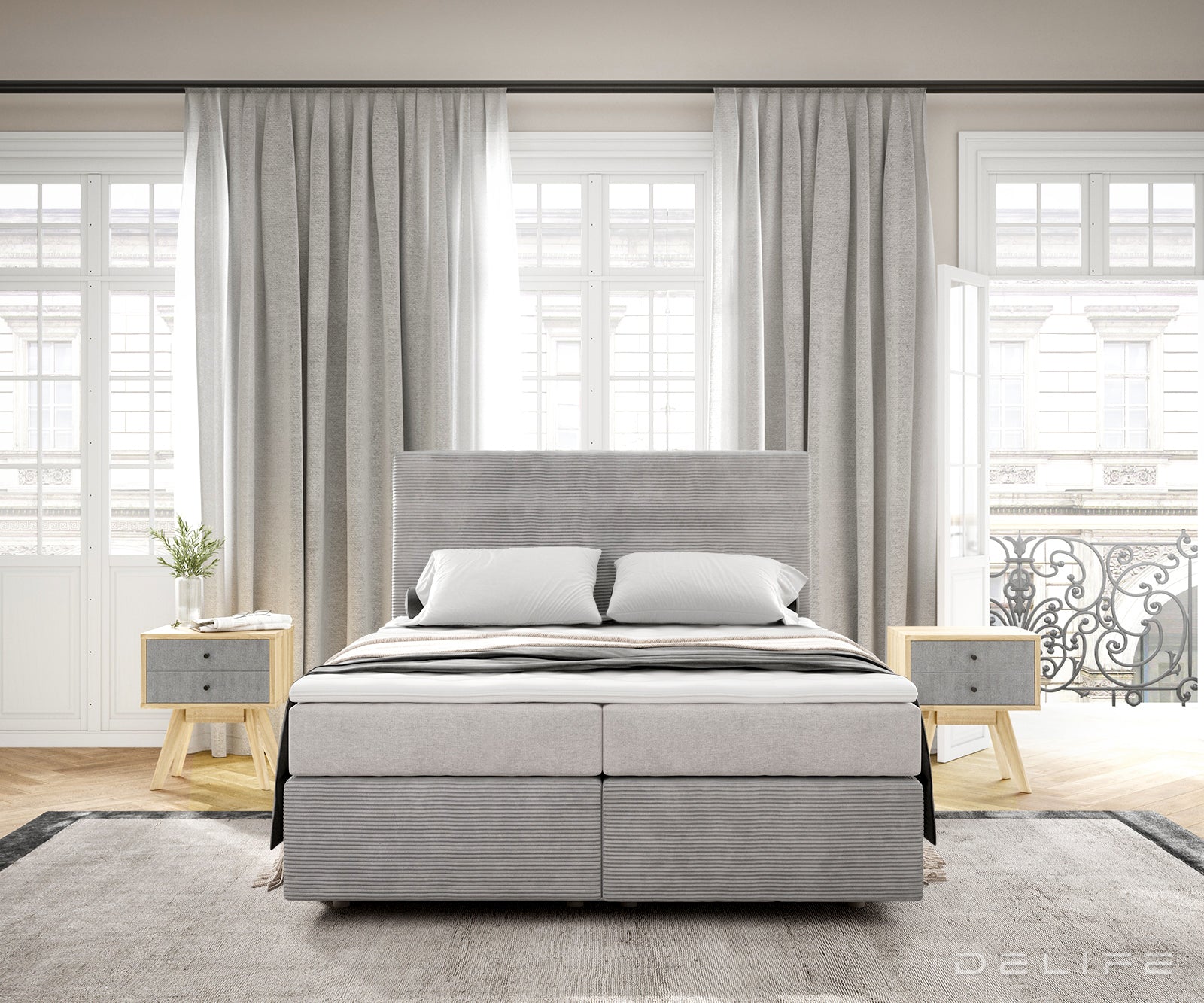 Box spring krevet Dream-Well s madracem i nadmadracem - Rebrasta tkanina