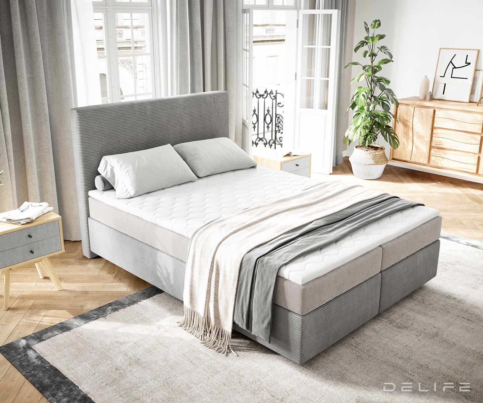 Box spring krevet Dream-Well s madracem i nadmadracem - Rebrasta tkanina