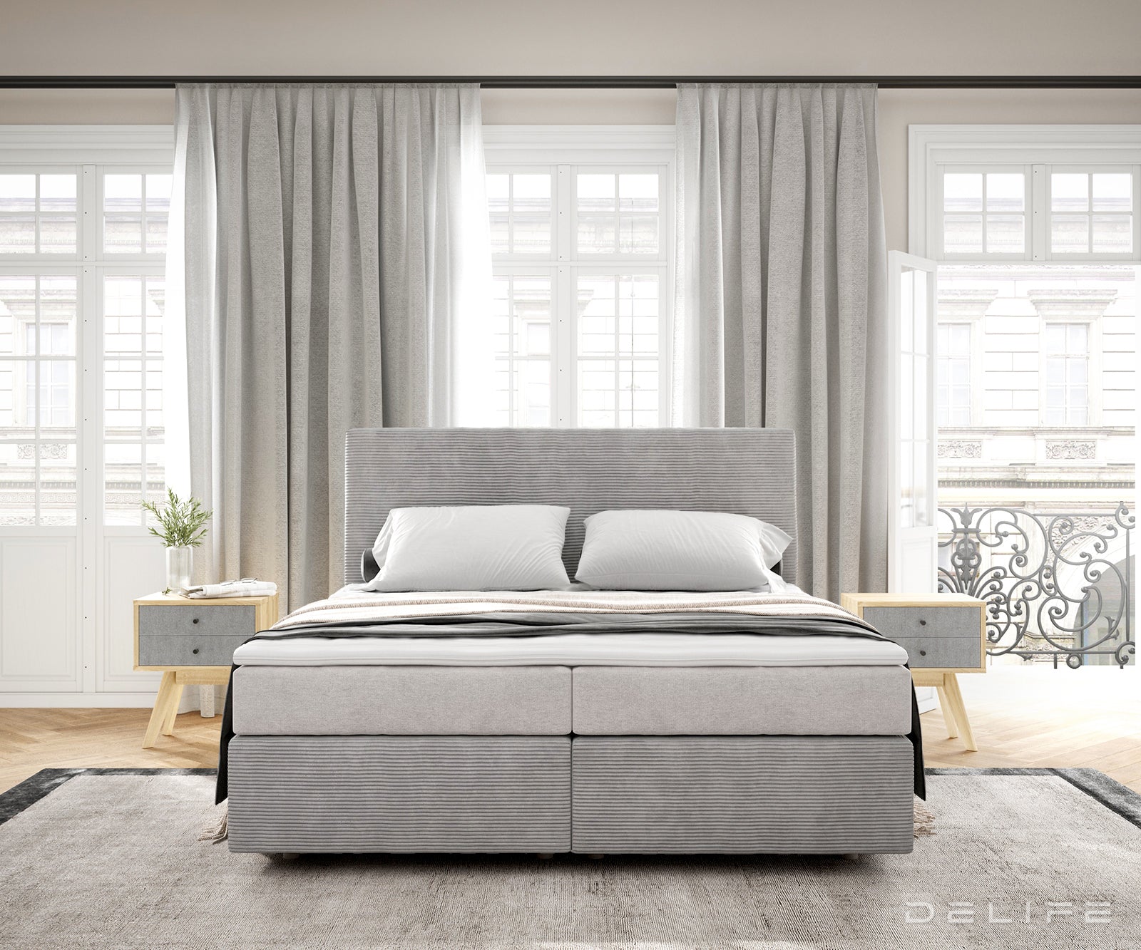 Box spring krevet Dream-Well s madracem i nadmadracem - Rebrasta tkanina