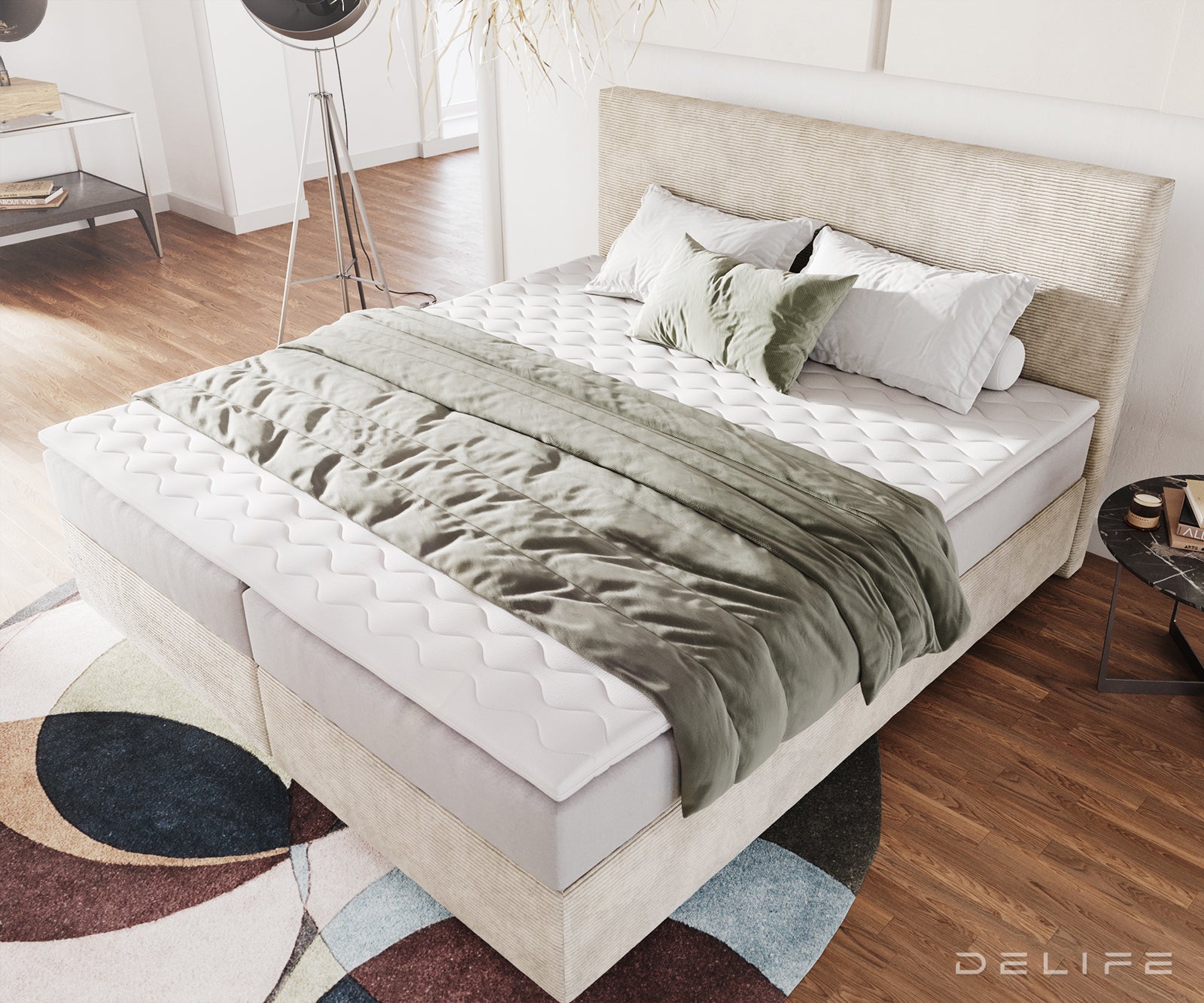 Box spring krevet Dream-Well s madracem i nadmadracem - Rebrasta tkanina