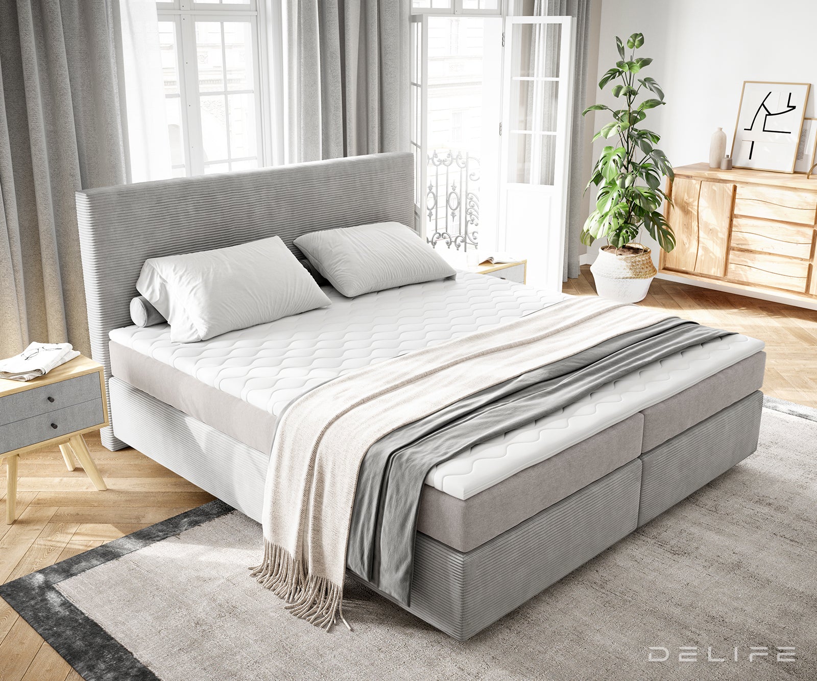 Box spring krevet Dream-Well s madracem i nadmadracem - Rebrasta tkanina