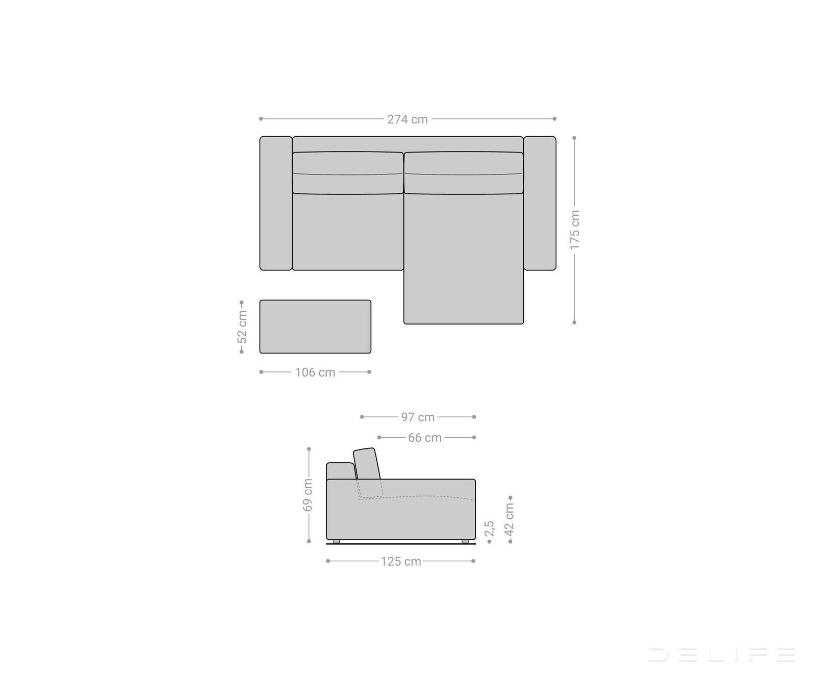 Kutna garnitura Lanzo XL 274x175x69cm, Materijal: Mikrofibra