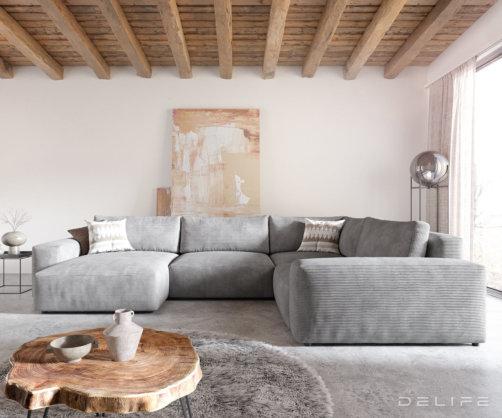 Velika kutna garnitura Lanzo XL 364x258cm, Materijal: Rebrasta tkanina