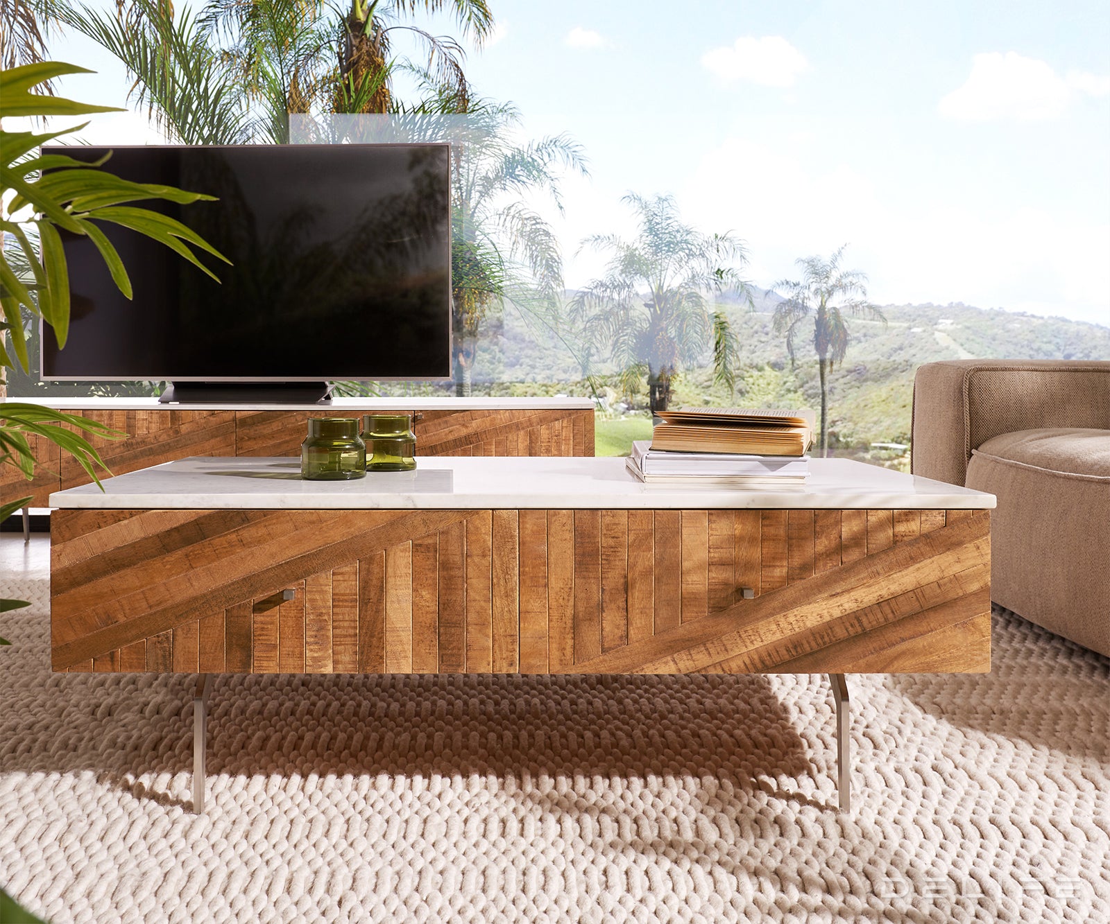 Klub stolić Bahan 115x60x35cm, Materijal: Mango,Tikovina,Mramor