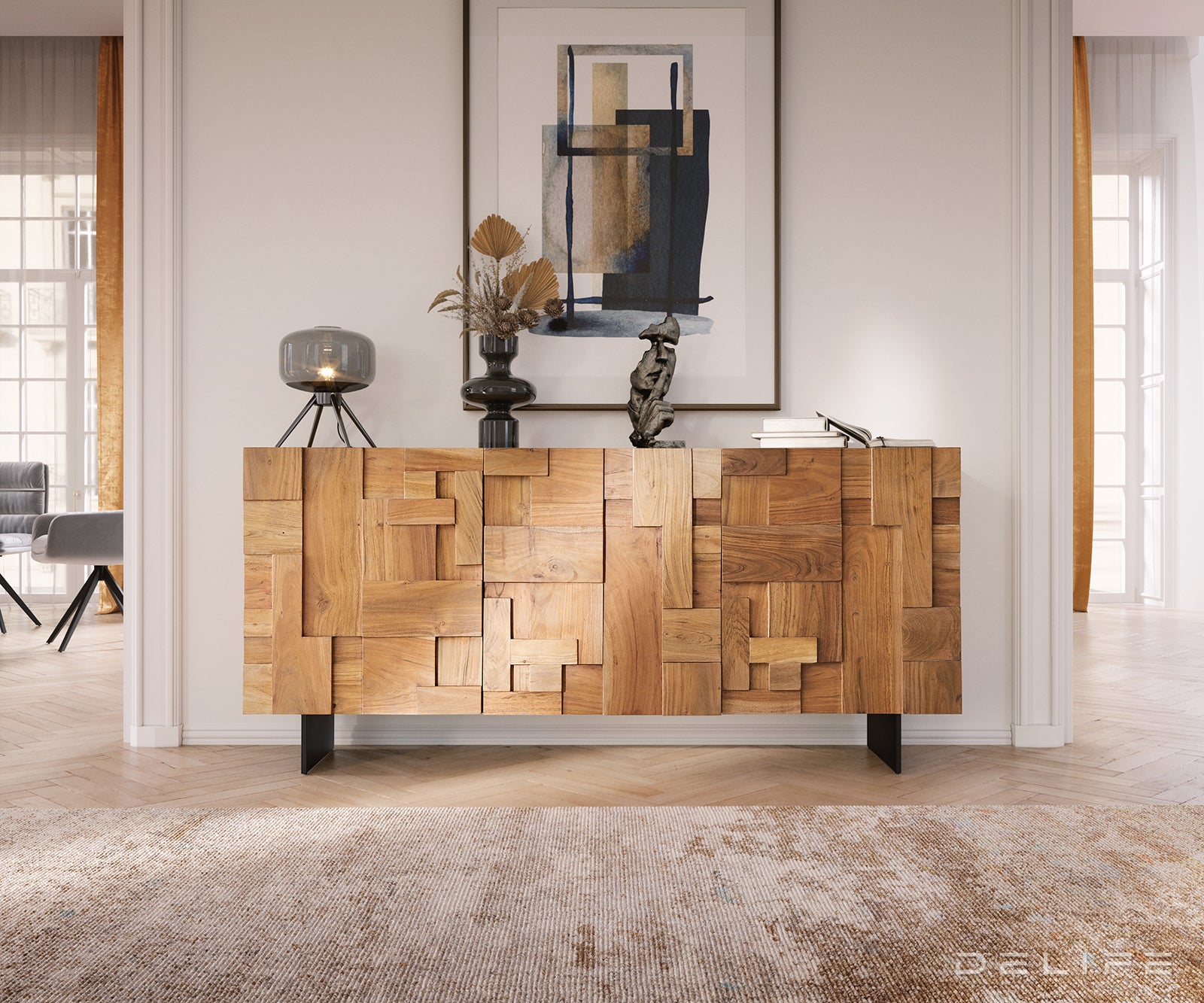 Komoda Puzzle, 175x40cm, Materijal: Bagrem