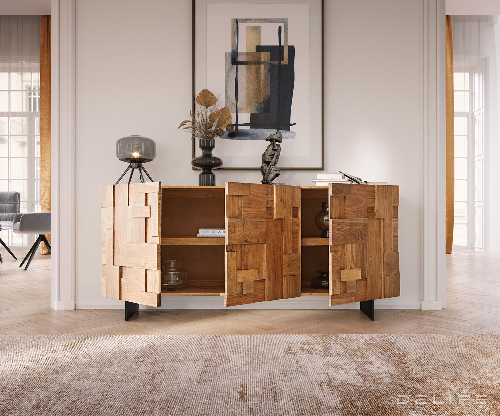 Komoda Puzzle, 175x40cm, Materijal: Bagrem