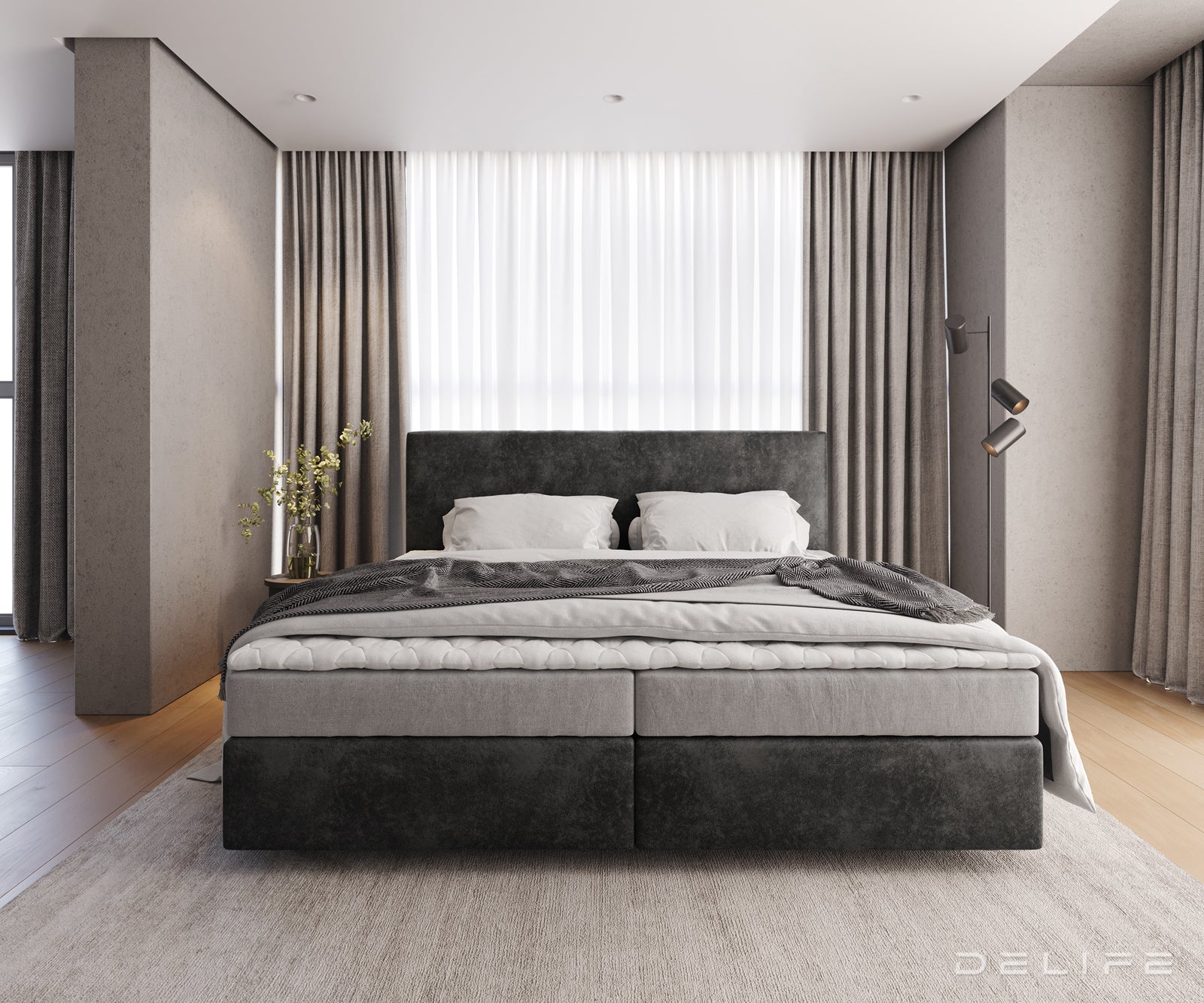 Box spring krevet Dream-Well s madracem i nadmadracem - Minimalističan prošiv - Mikrofibra