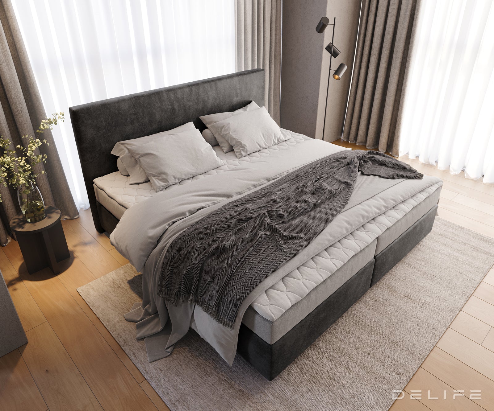 Box spring krevet Dream-Well s madracem i nadmadracem - Minimalističan prošiv - Mikrofibra