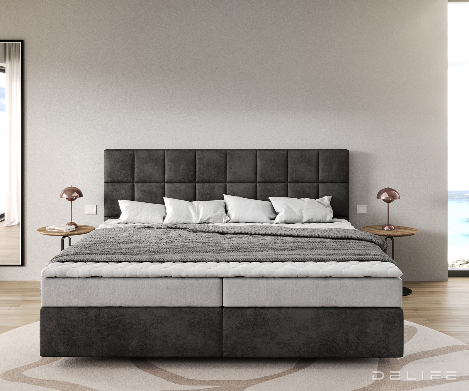 Box spring krevet Dream-Fine s madracem i nadmadracem - Kvadratni prošiv - Mikrofibra