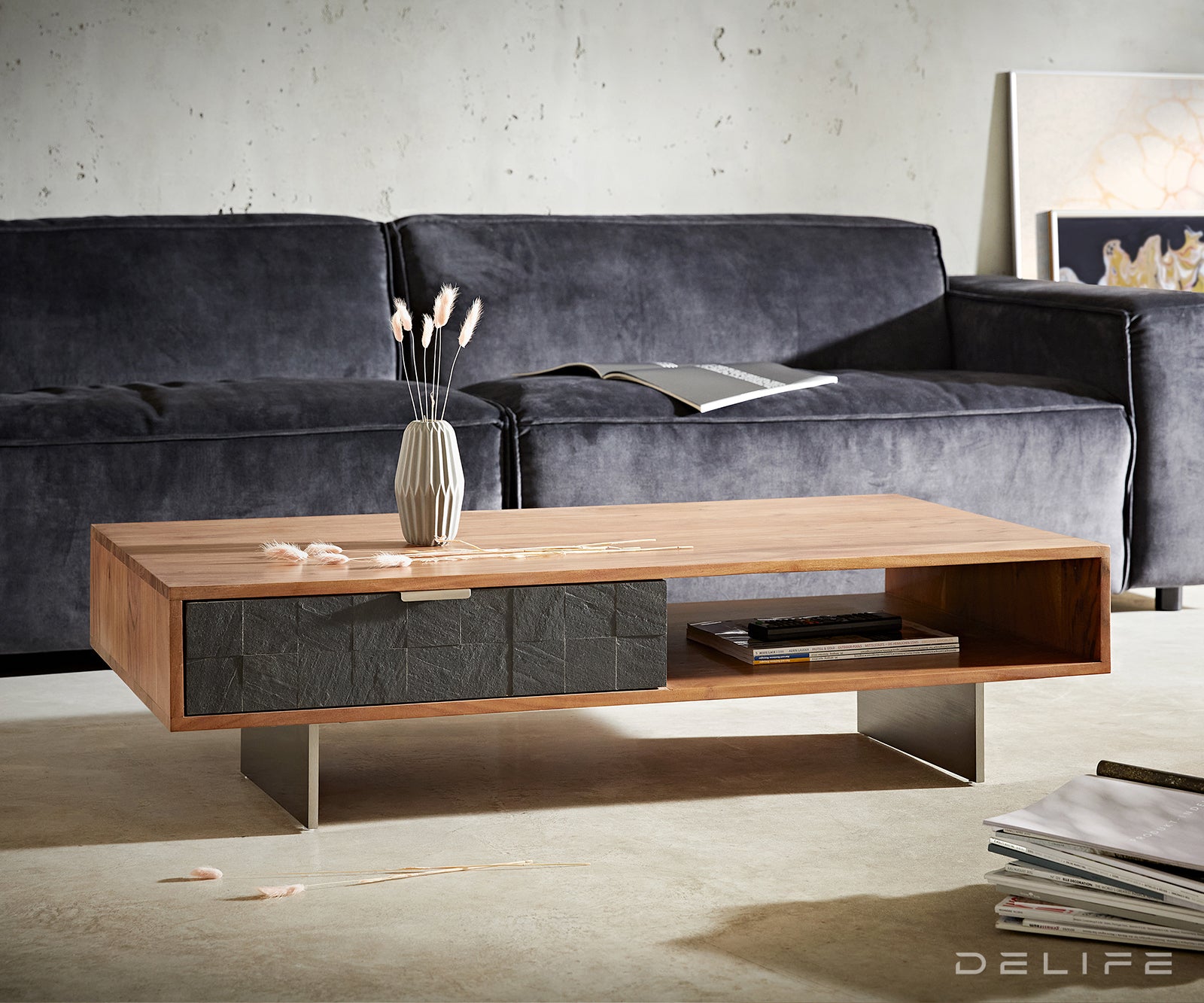 Klub stolić Teele 115x60cm, 2 ladice, Materijal: Bagrem